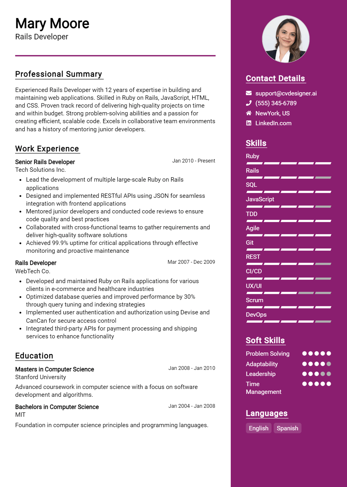 9 Rails Developer Resume Examples for 2026: Top Templates Preview