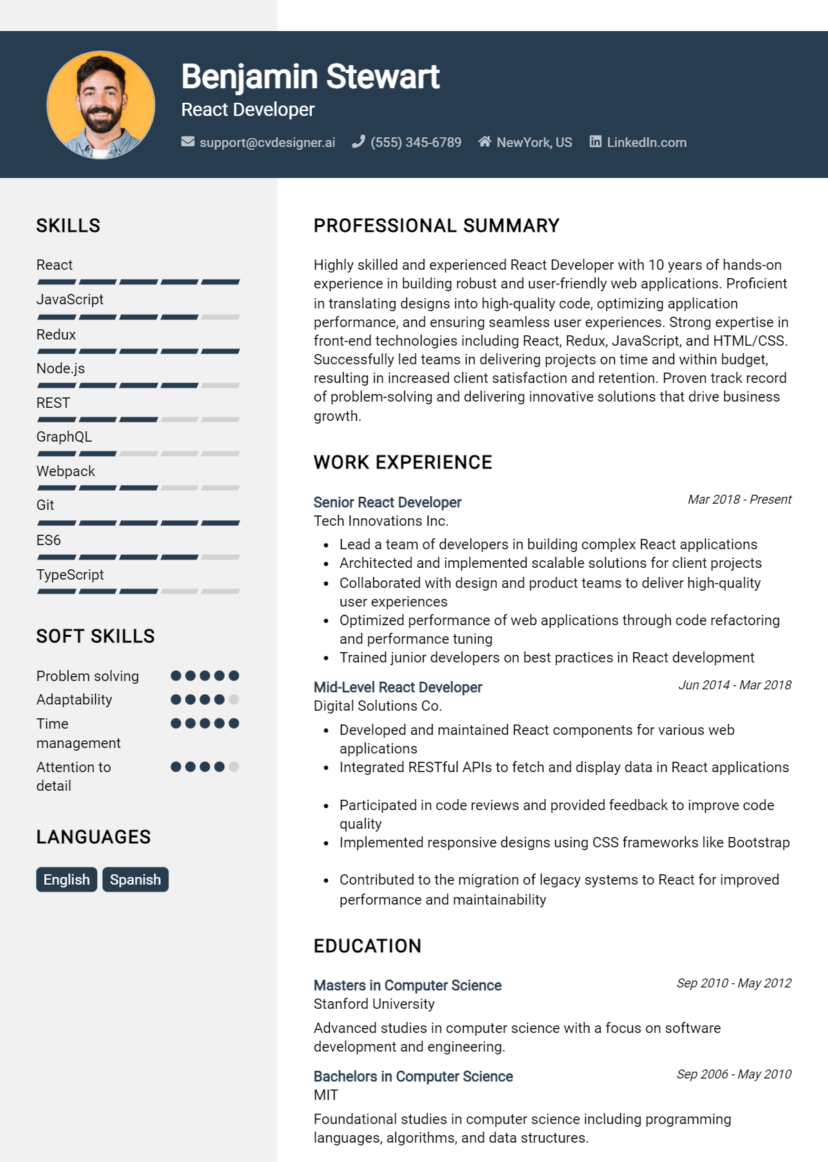 React Developer CV Example for 2026: Best Formatting Tips Preview