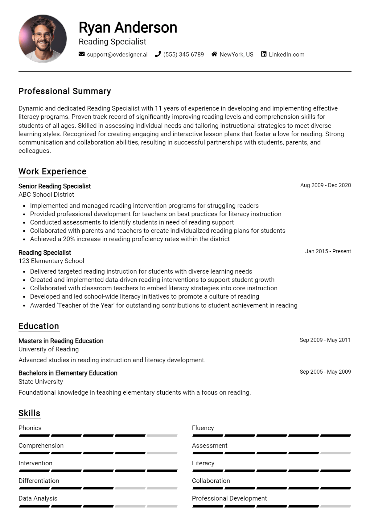 Reading Specialist Resume Example for 2026: Tips & Templates Preview