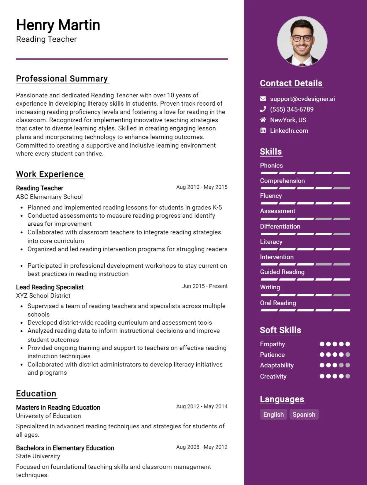 Reading Teacher CV Example For 2026: Effective CV Writing Tips Preview