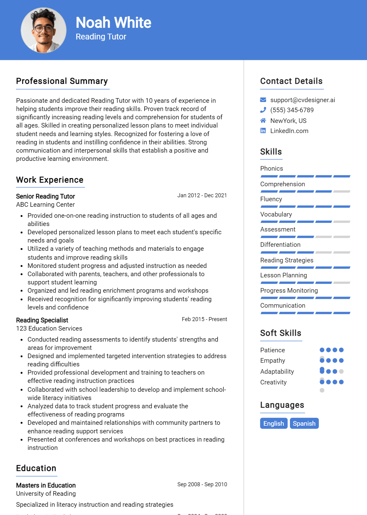Reading Tutor Resume Example for 2026: Tips to Stand Out Preview