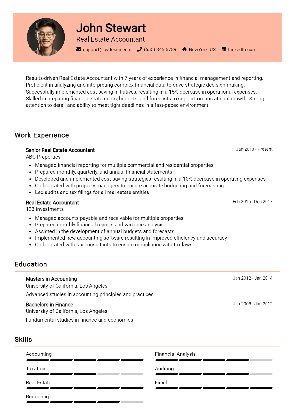 Real Estate Accountant Resume Example for 2026: Tips & Templates Preview