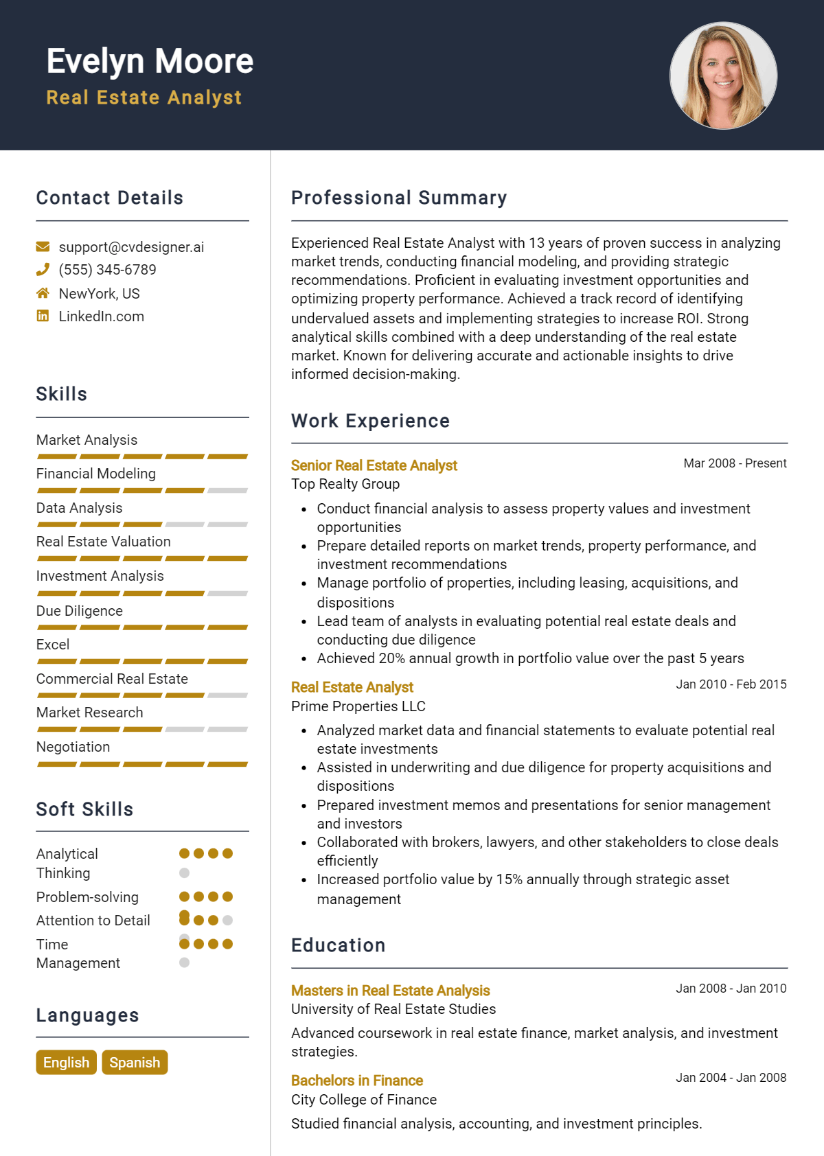 Real Estate Analyst Resume Example for 2026: Professional CV Templates Preview