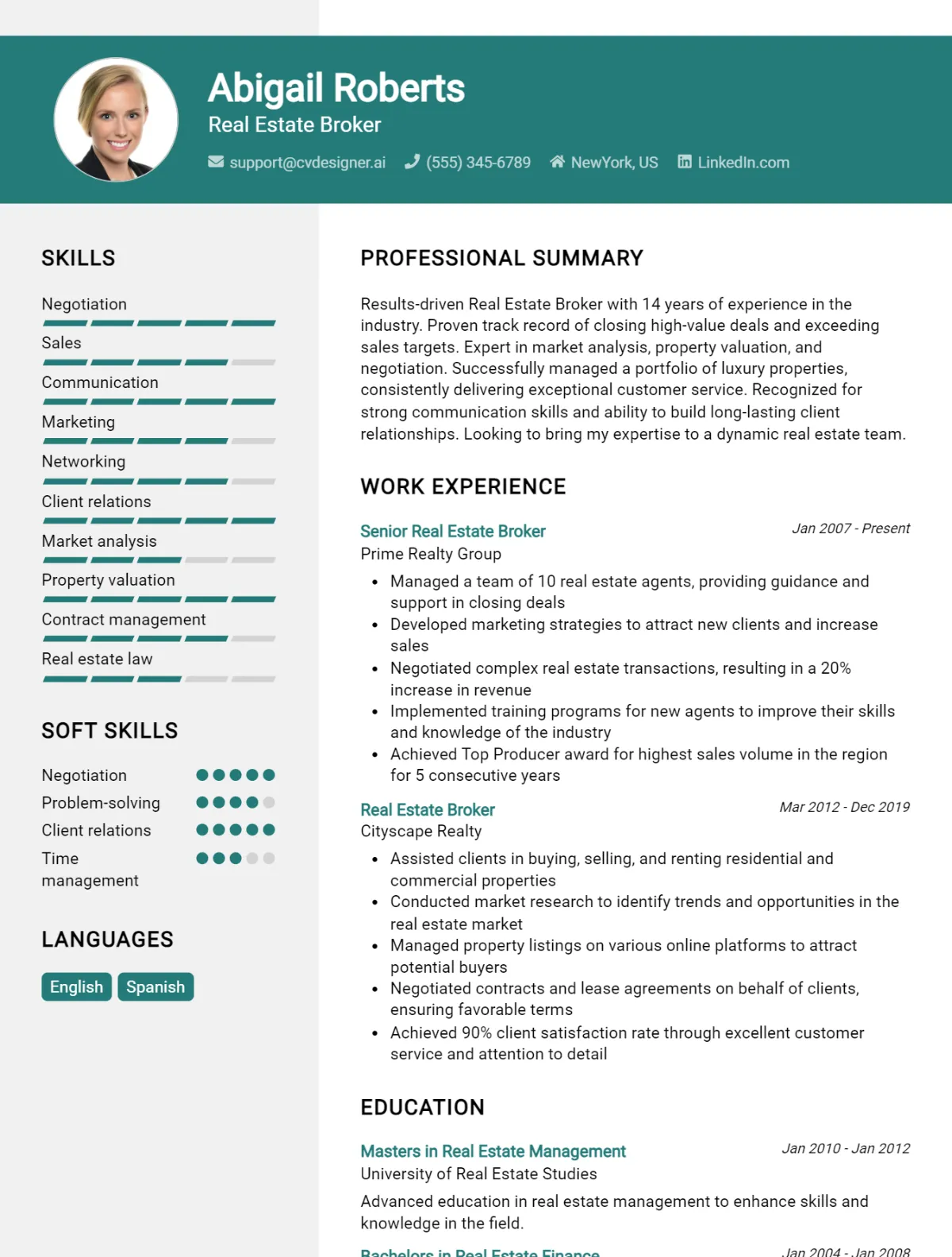Real Estate Broker CV Example For 2026: Tips & Templates Preview