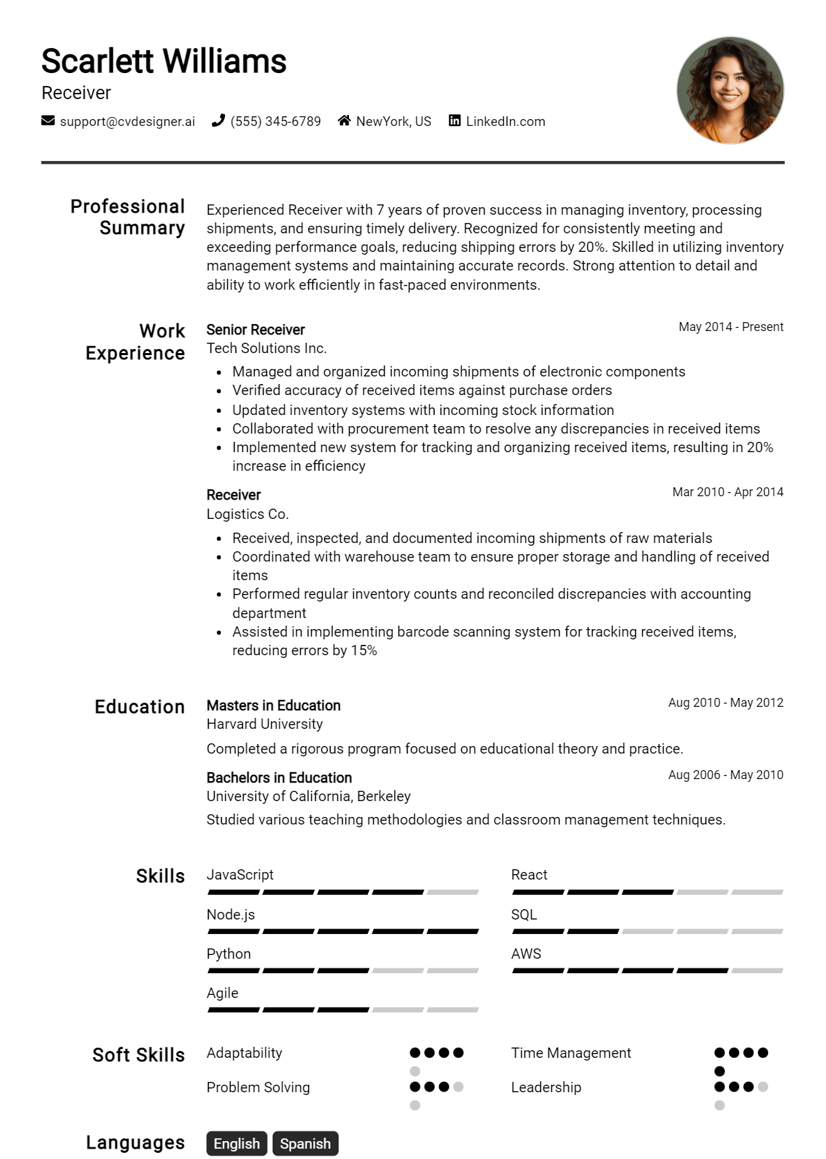 Receiver Resume Example for 2026: Tips to Stand Out Preview