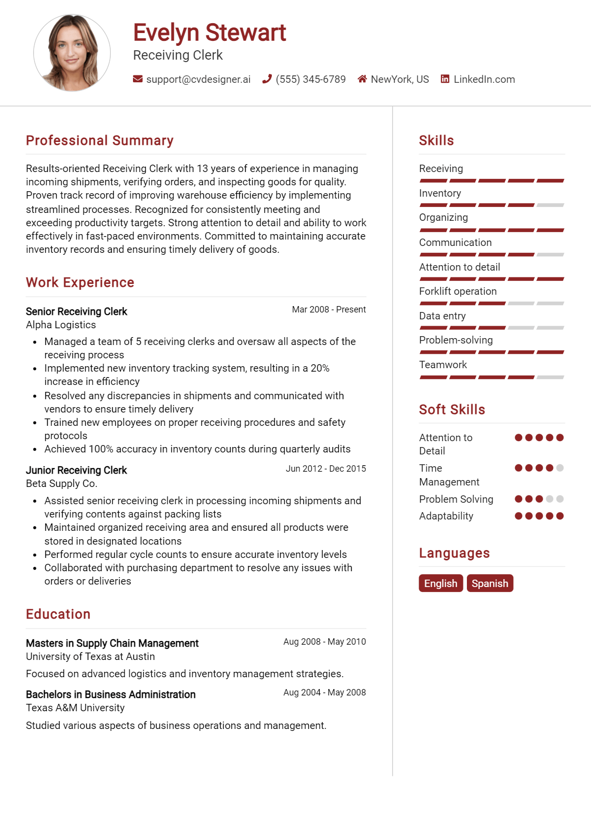 Receiving Clerk Resume Example for 2026: Best Writing Guide Preview
