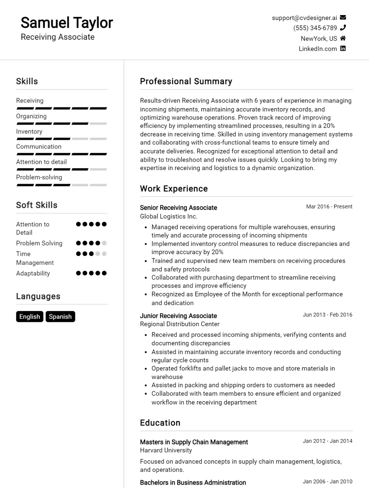 Receiving Associate CV Example For 2026: Best Tips & Templates Preview