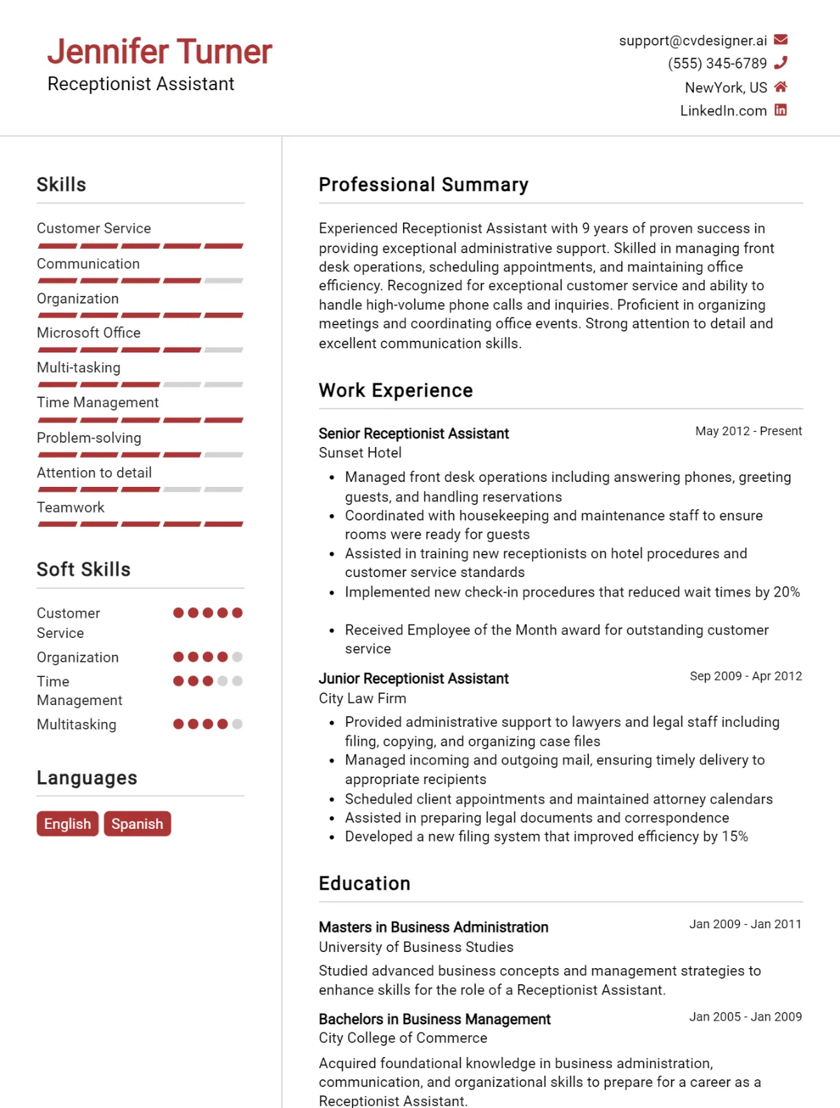 Receptionist Assistant CV Example For 2026: Top Tips & Samples Preview