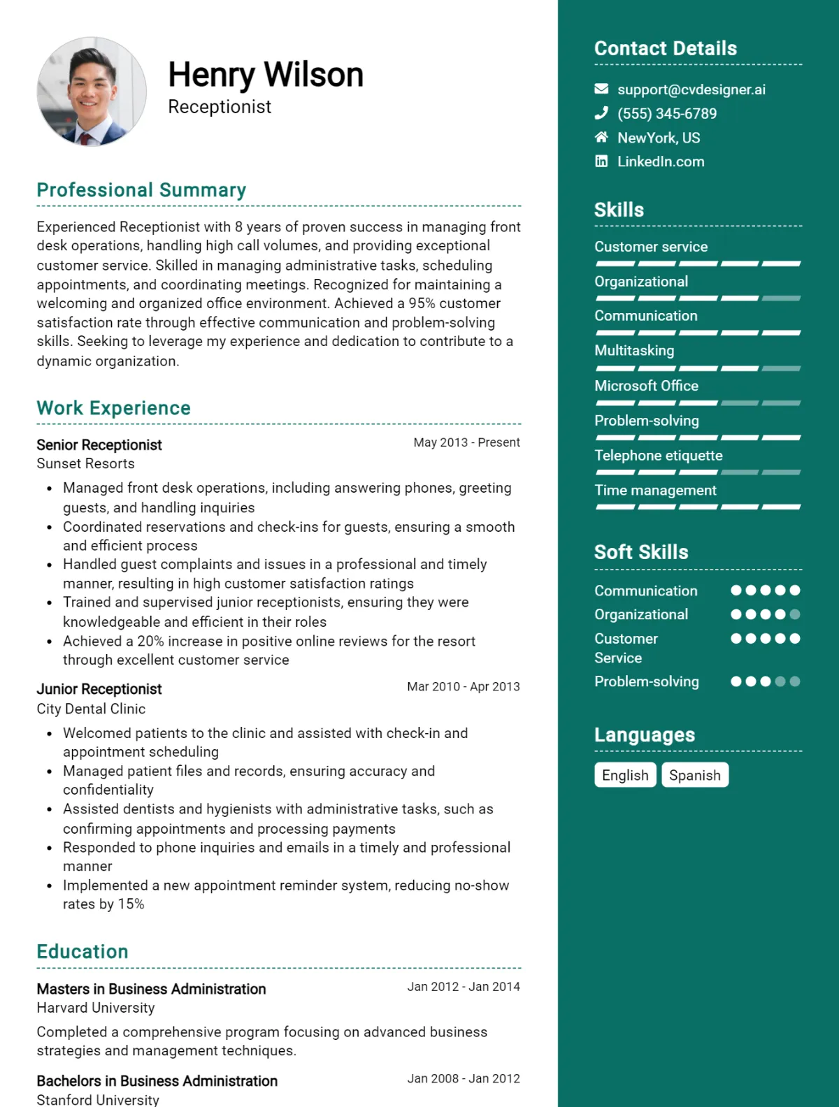 Receptionist CV Example For 2026: Proven Tips & Templates Preview