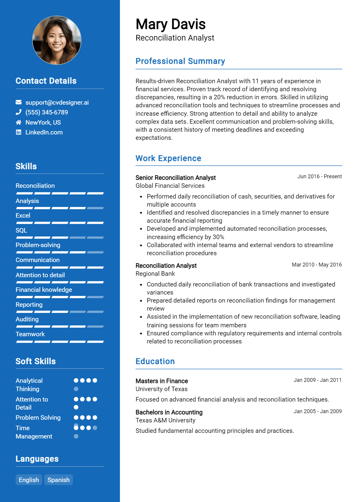 Reconciliation Analyst Resume Example for 2026: Strategies & Templates Preview