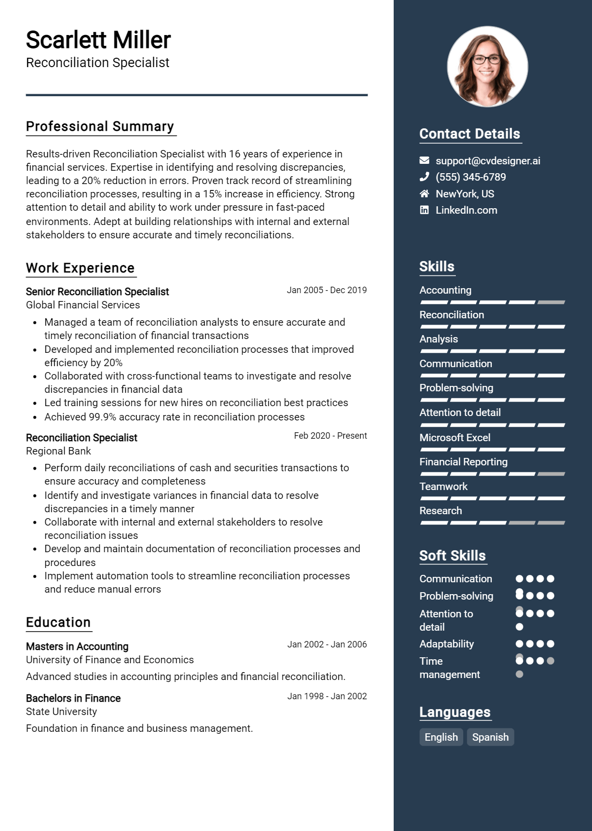 Reconciliation Specialist Resume Example for 2026: Best Tips & Templates Preview