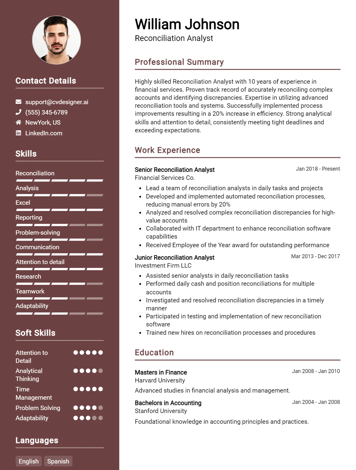 Reconciliation Analyst CV Example For 2026: Best Formatting Tips Preview