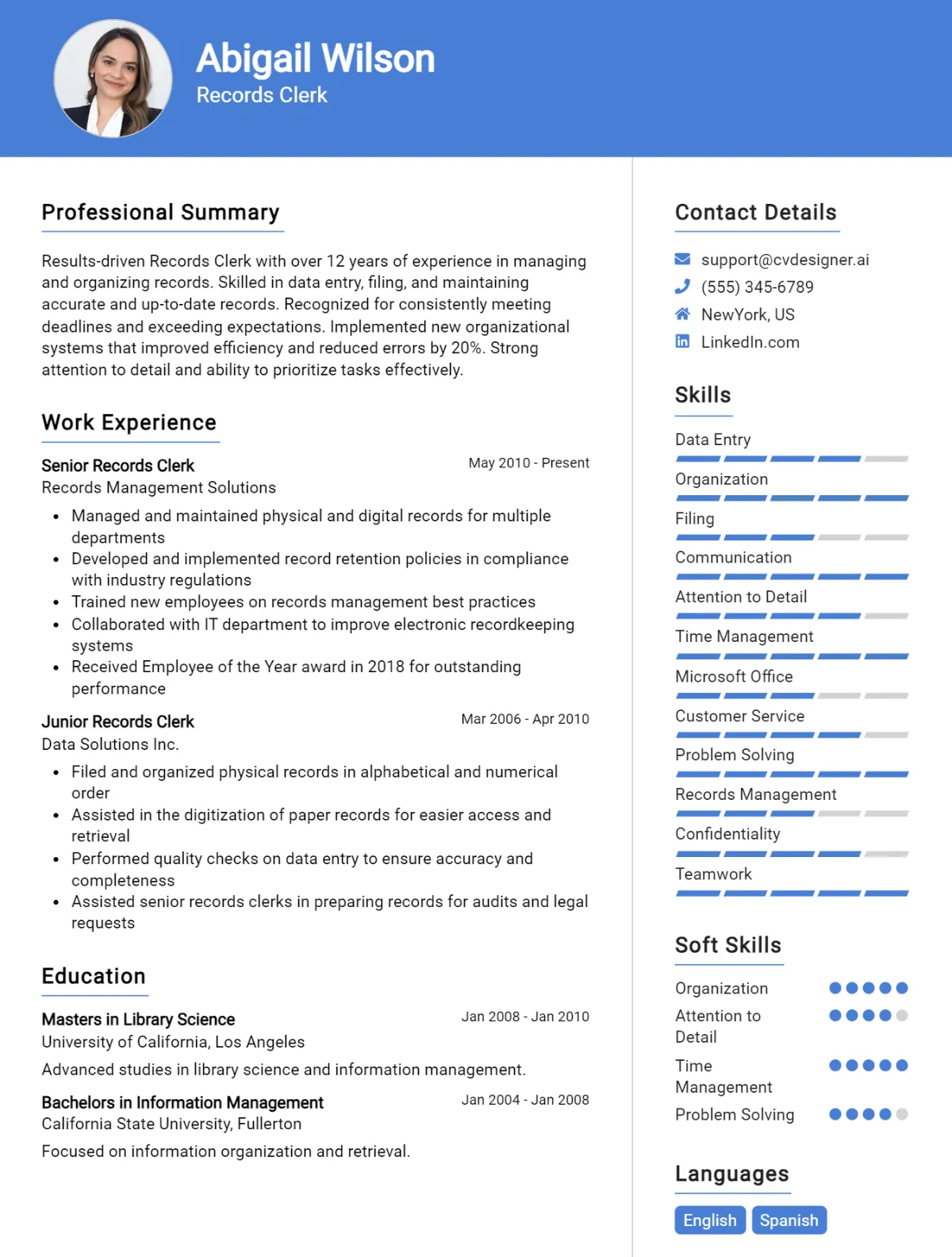 Records Clerk CV Example For 2026: Best Tips & Templates Preview