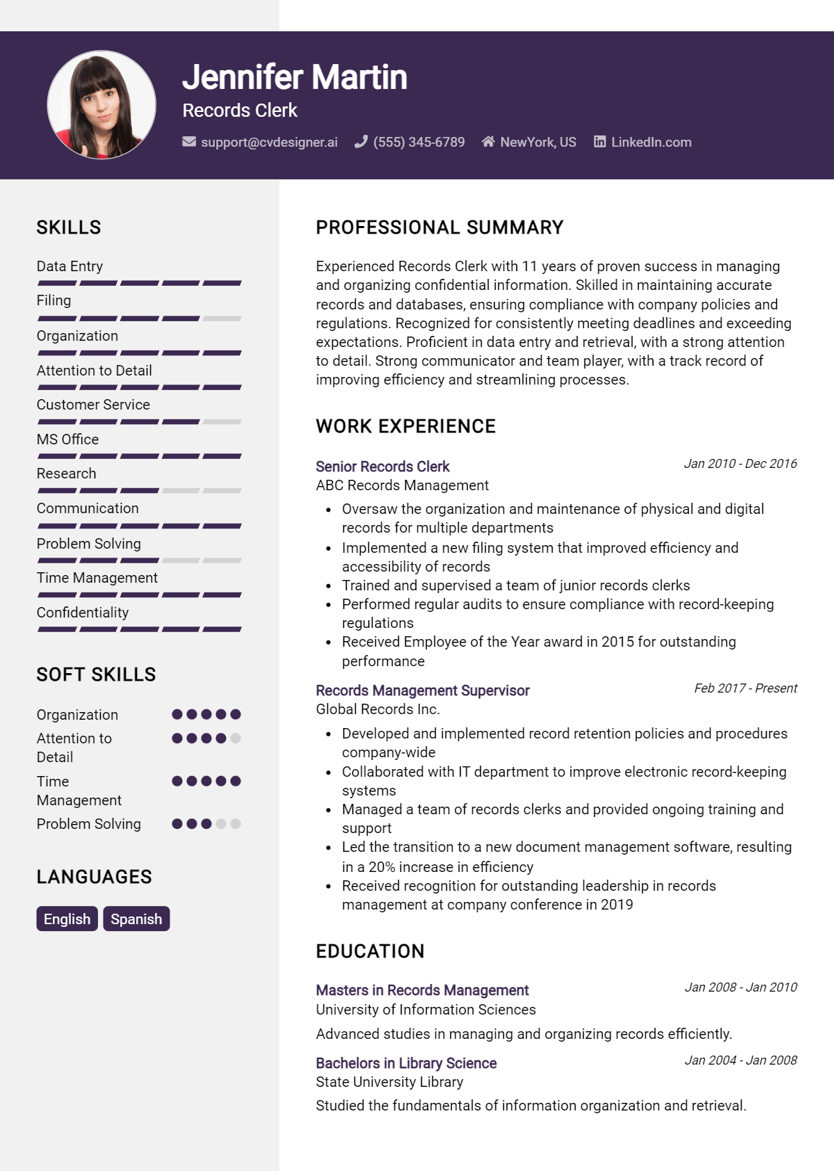 Records Clerk Resume Example for 2026: Ultimate Guide Preview