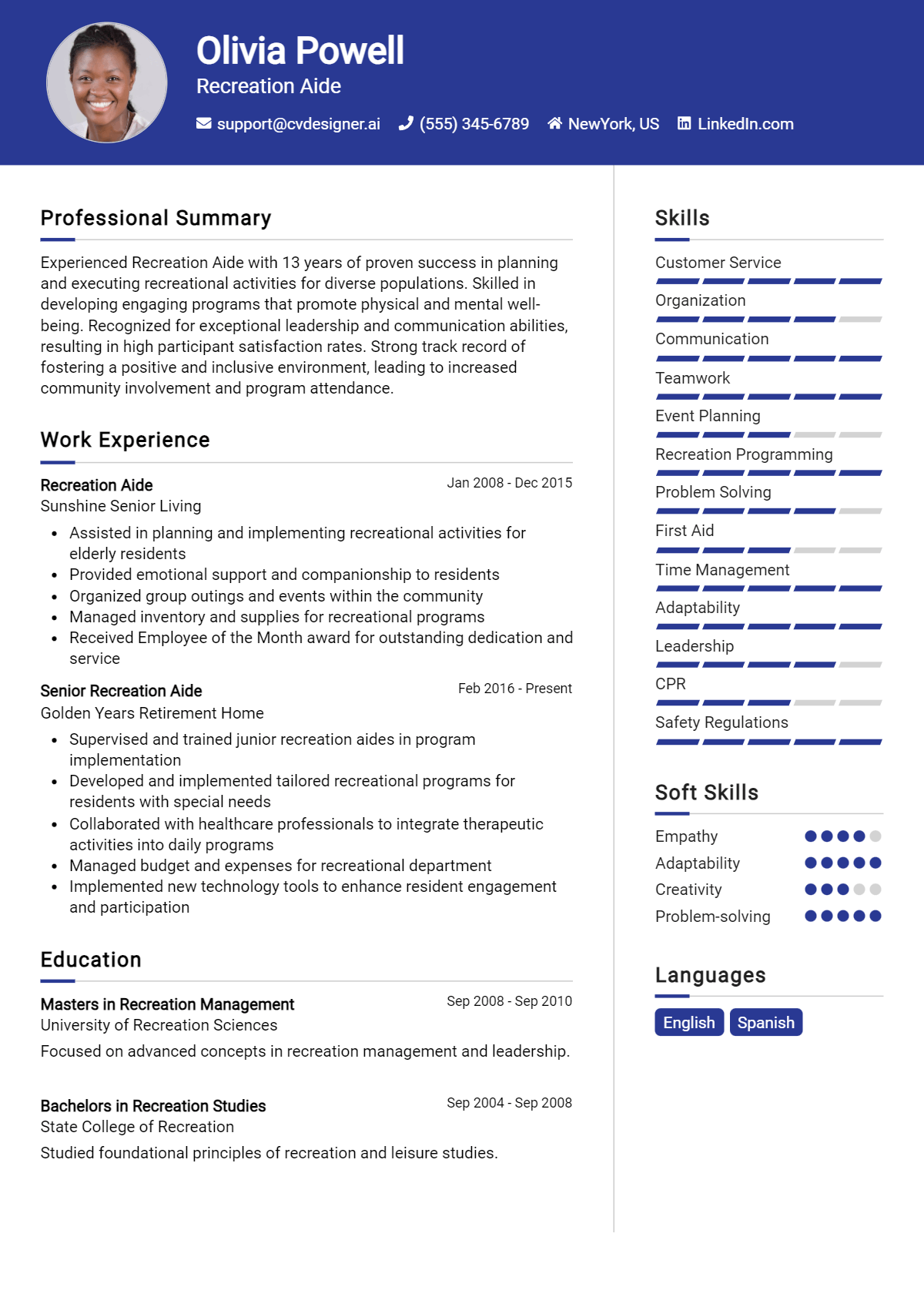 Recreation Aide Resume Example for 2026: Free Samples Preview