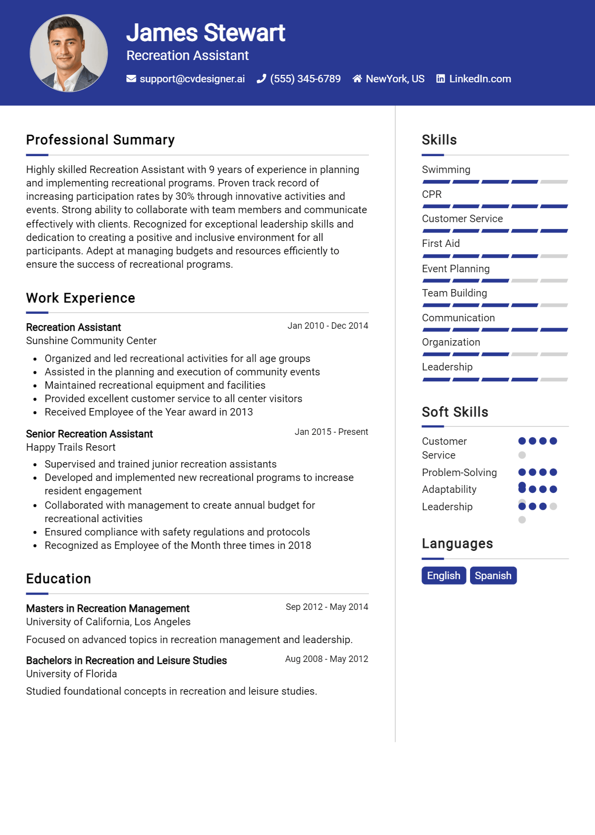 Recreation Assistant Resume Example for 2026: Ultimate Guide Preview