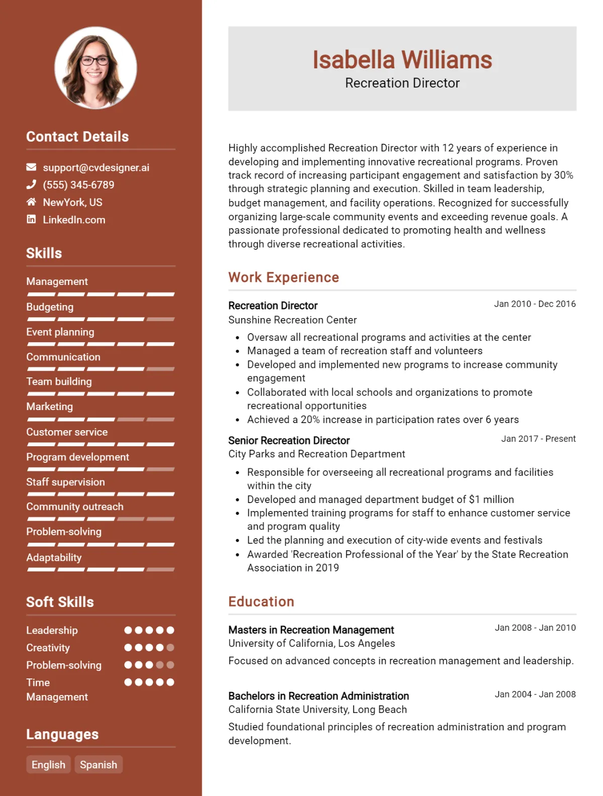 Recreation Director CV Example For 2026: Samples & Best Practices Preview