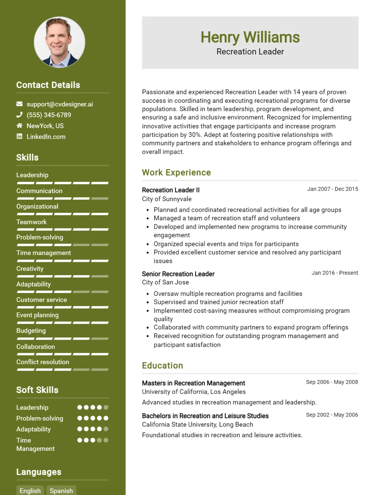 Recreation Leader CV Example For 2026: Expert Tips & Templates Preview