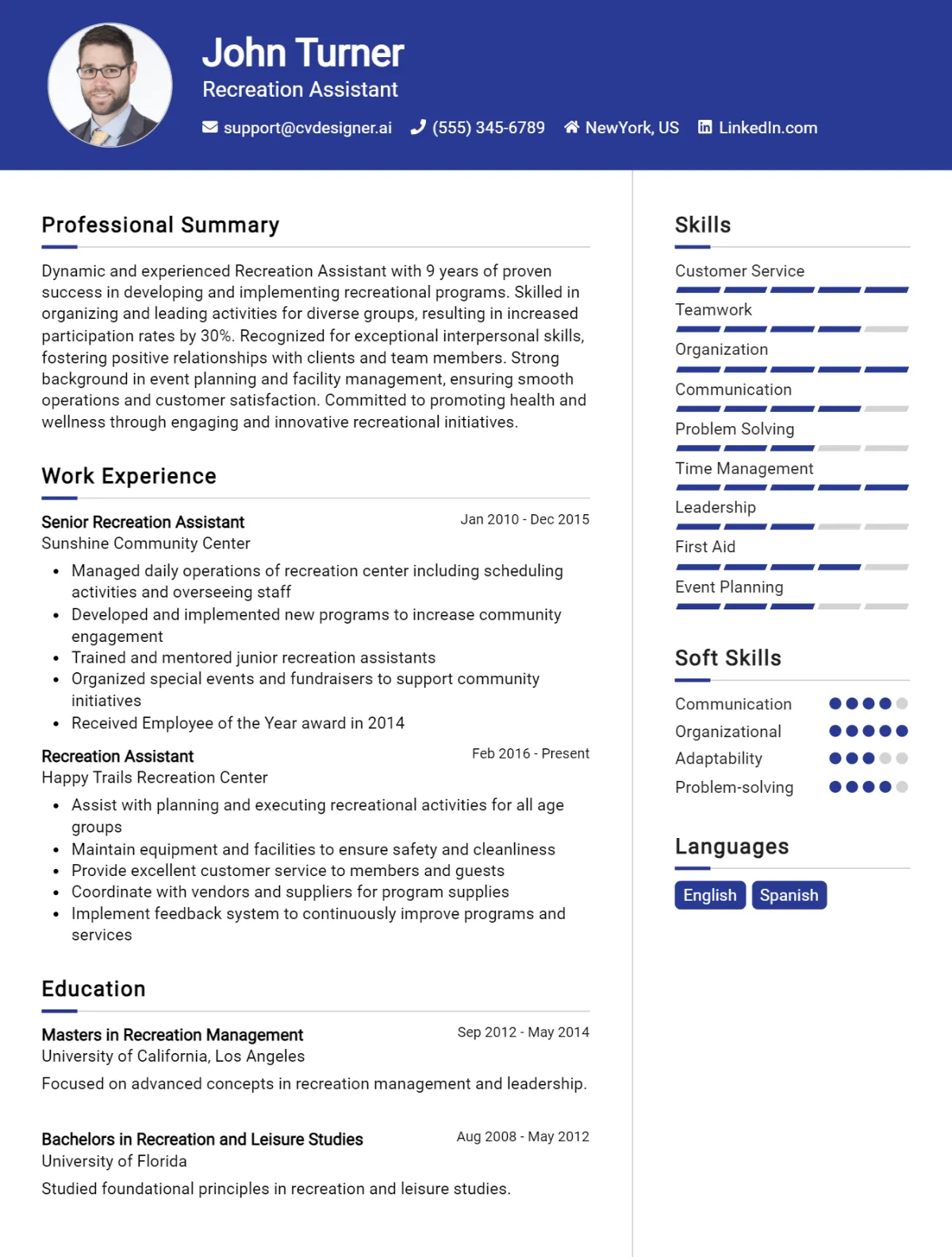 Recreation Assistant CV Example For 2026: Tips & Templates Preview