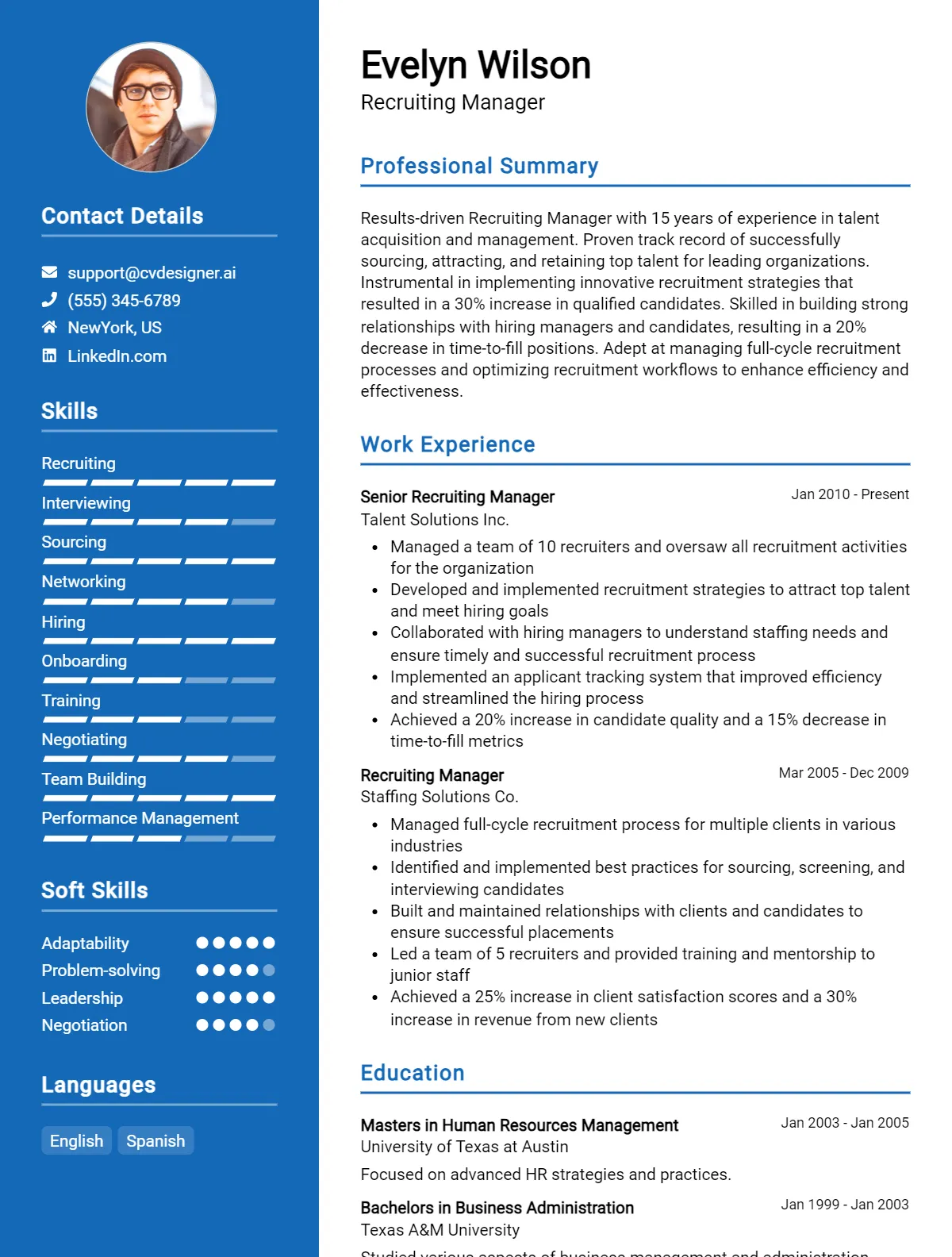 Recruiting Manager CV Example For 2026: How to Create a Professional CV Preview