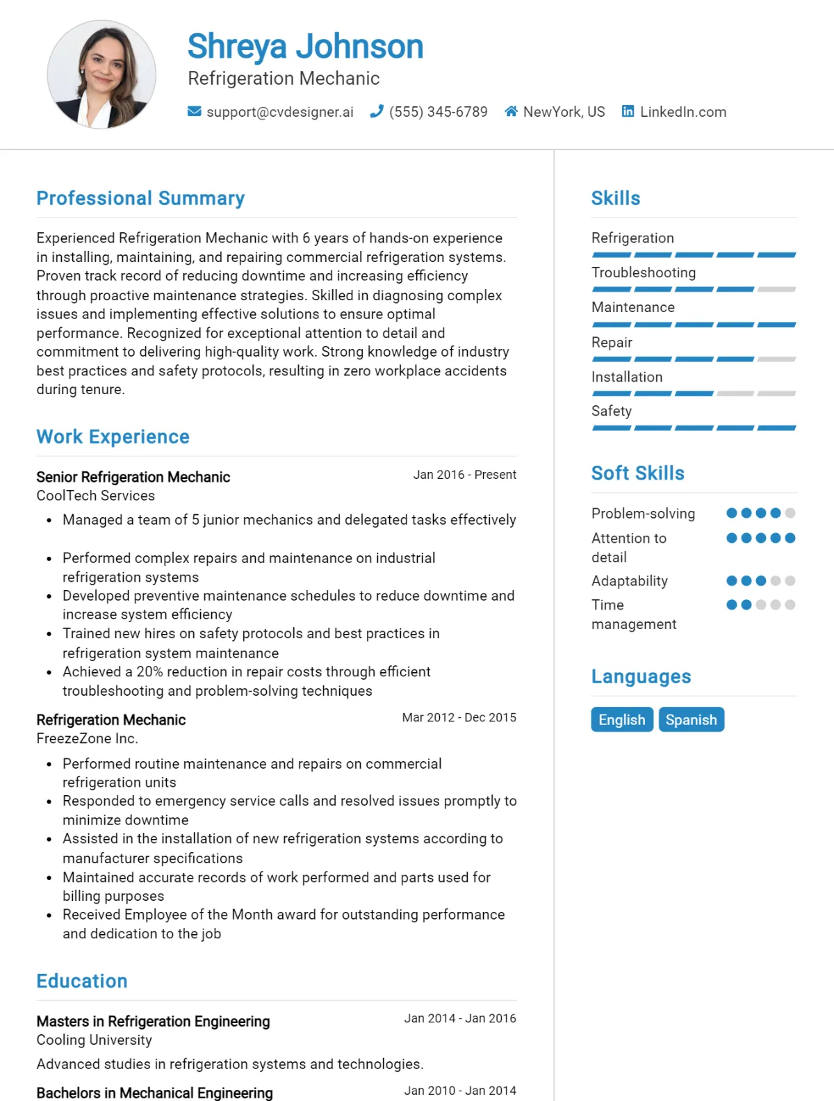 Refrigeration Mechanic CV Example For 2026: Top Tips & Samples Preview
