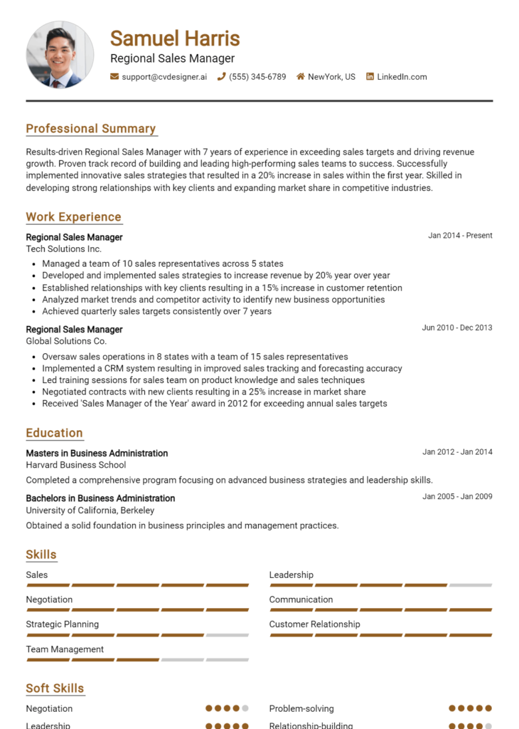 Regional Sales Manager Resume Example