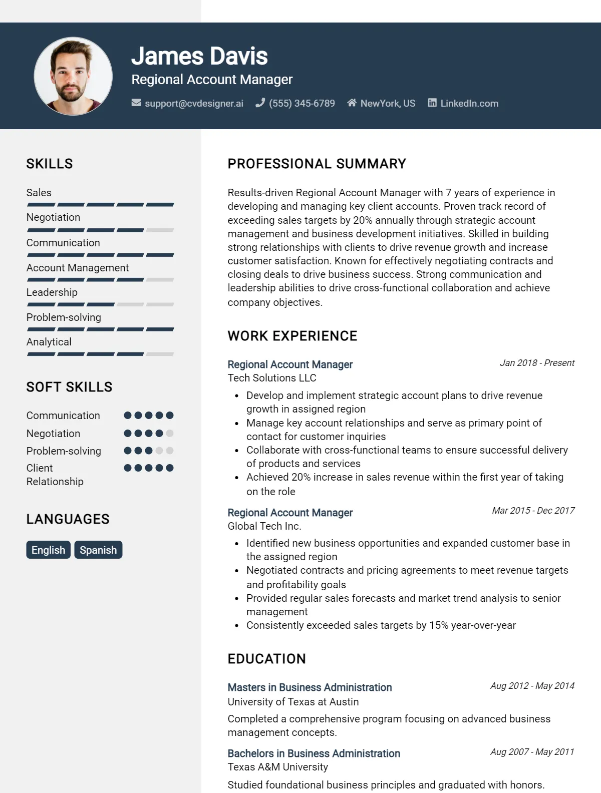 Regional Account Manager CV Example For 2026: Free Professional Templates Preview