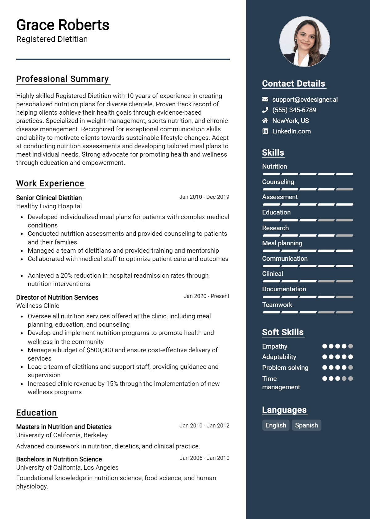 Registered Dietitian Resume Example for 2026: Top CV Skills Preview
