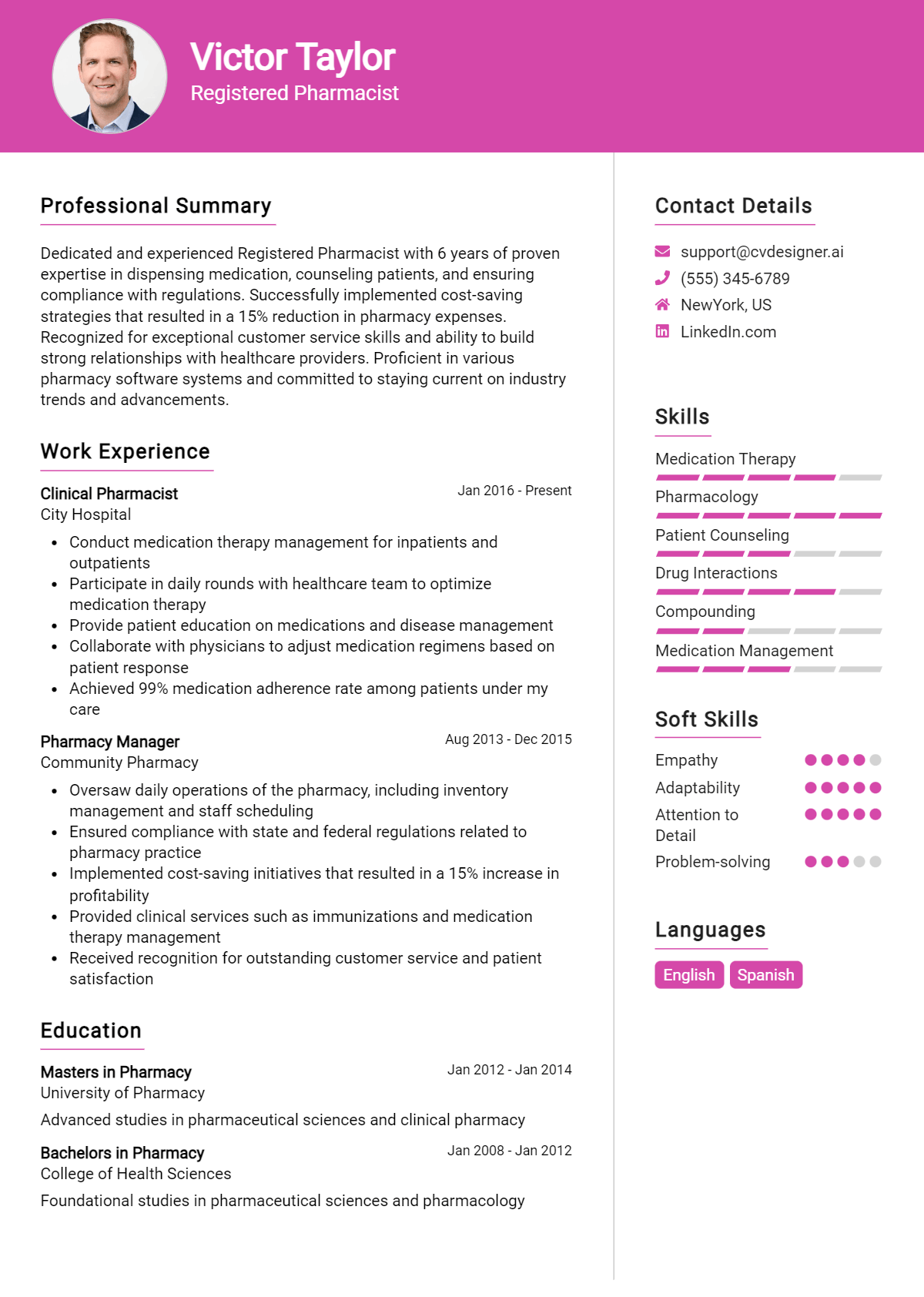 Registered Pharmacist Resume Example for 2026: Tips & Templates Preview
