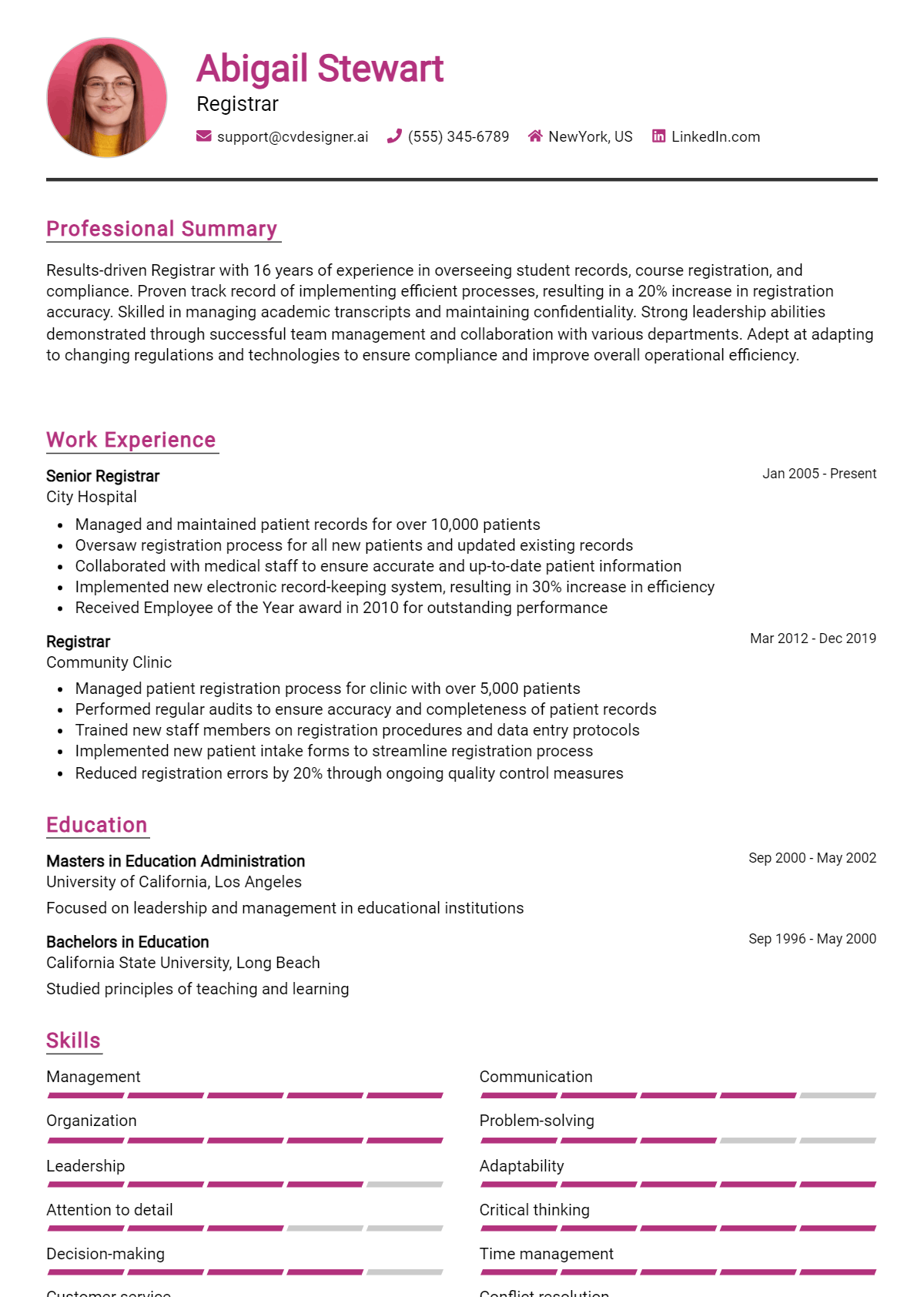 Registrar Resume Example for 2026: How to Create a Professional CV Preview