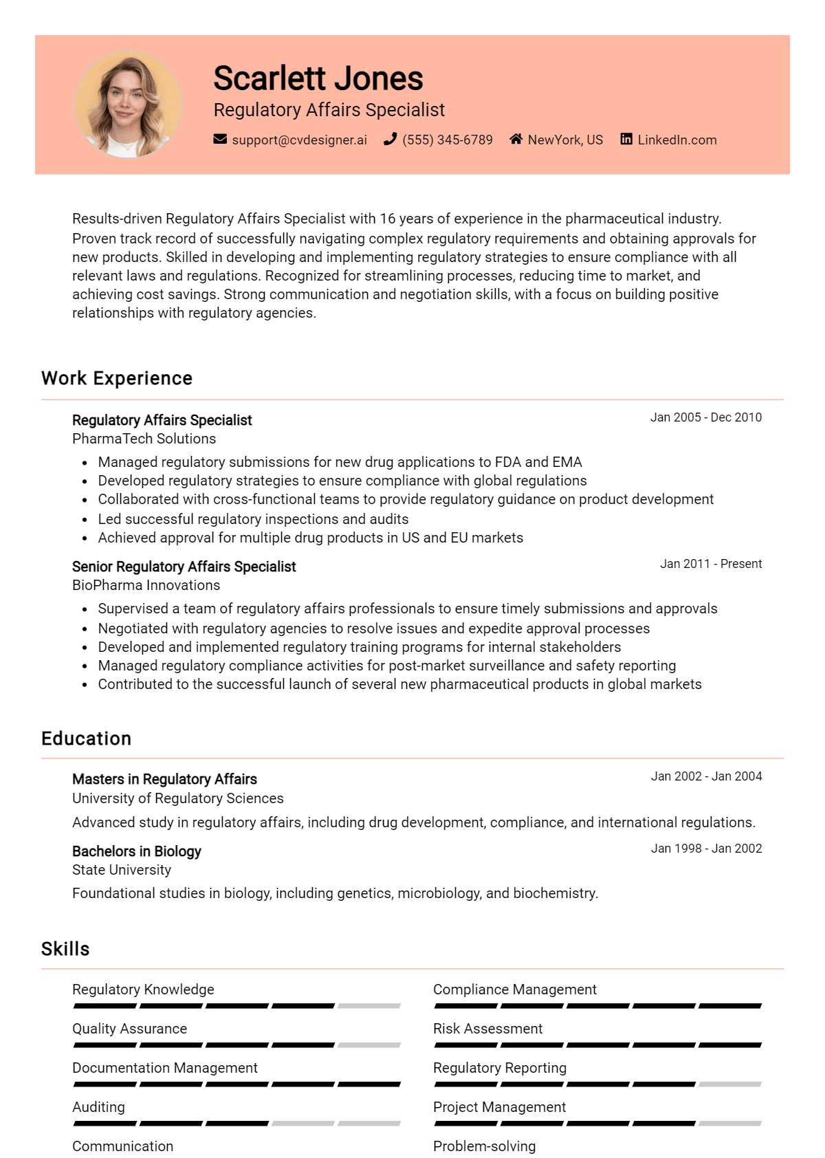 Regulatory Affairs Specialist Resume Example for 2026: Tips to Stand Out Preview