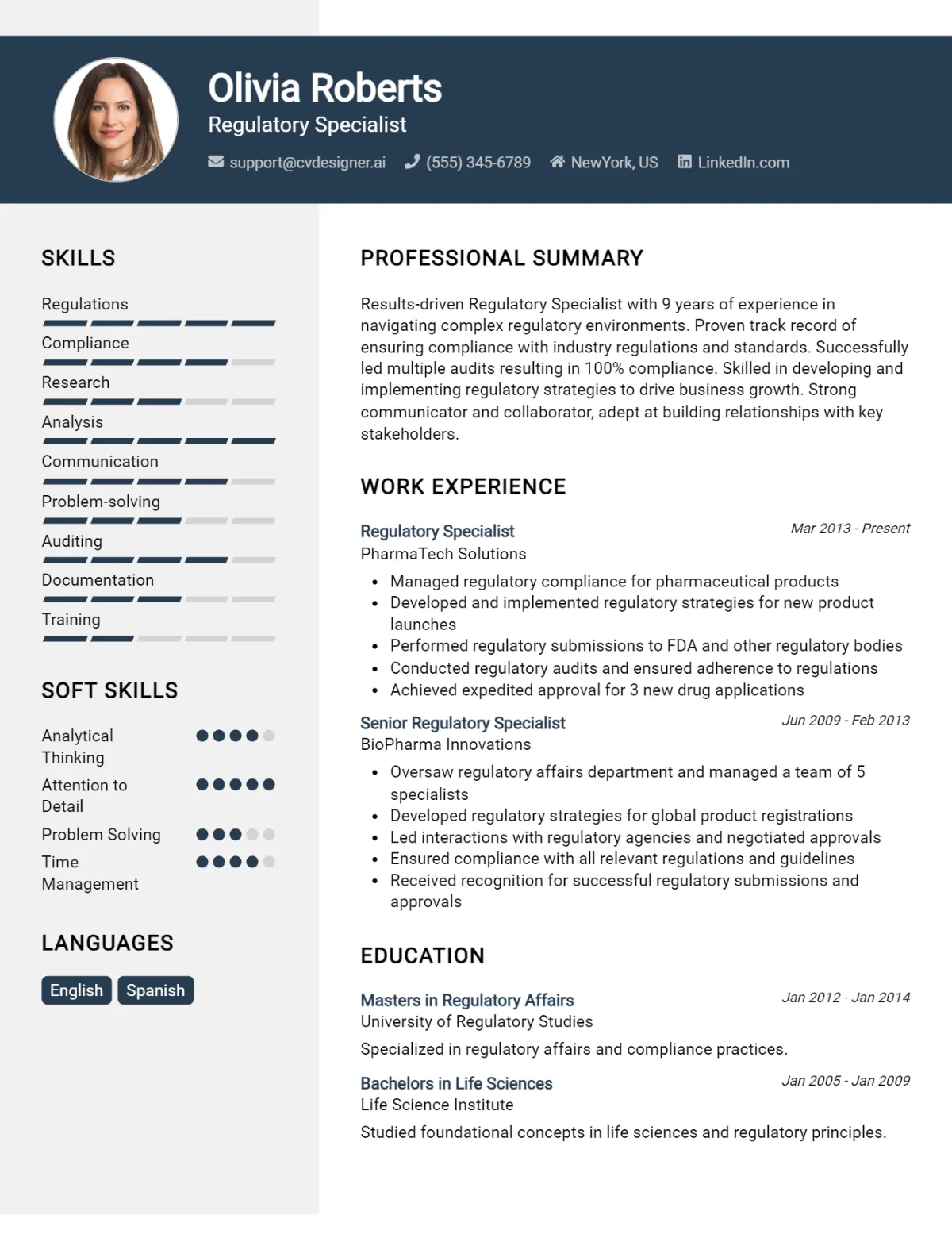Regulatory Specialist CV Example For 2026: Effective CV Writing Tips Preview