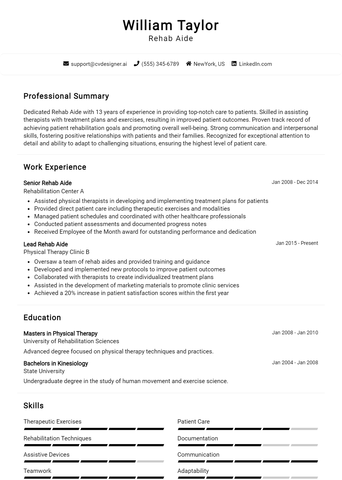 Rehab Aide Resume Example for 2026: Best Formatting Tips Preview