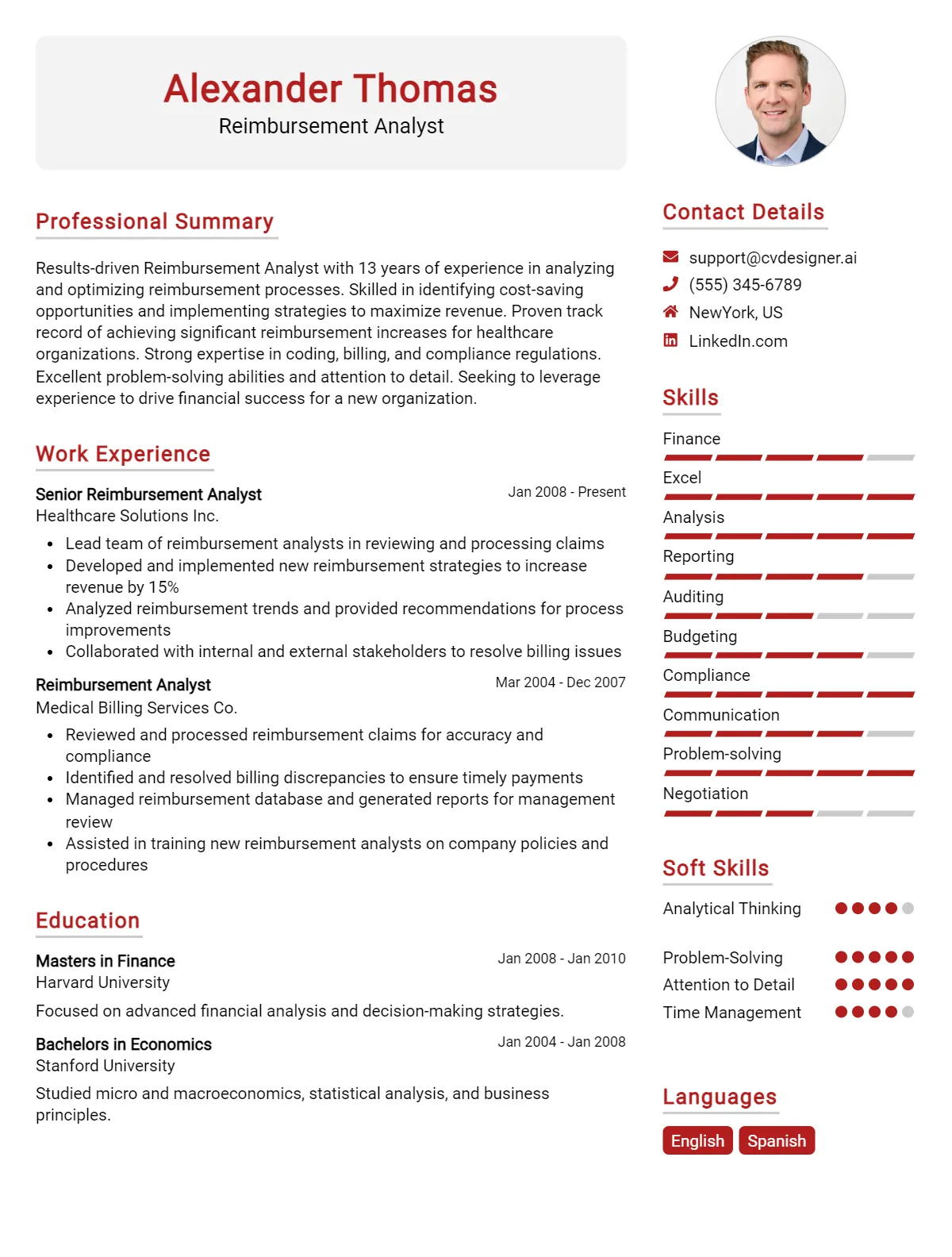 Reimbursement Analyst CV Example For 2026: Top CV Skills Preview