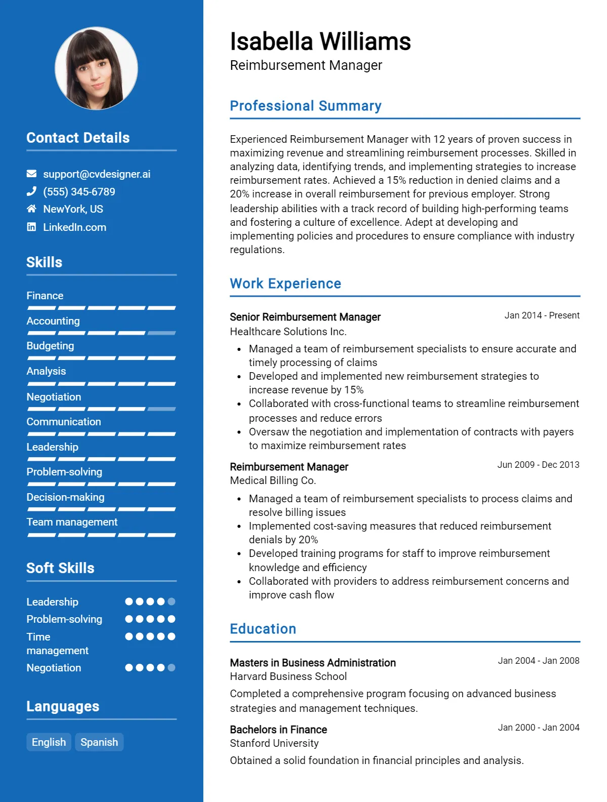 Reimbursement Manager CV Example For 2026: Effective CV Writing Tips Preview