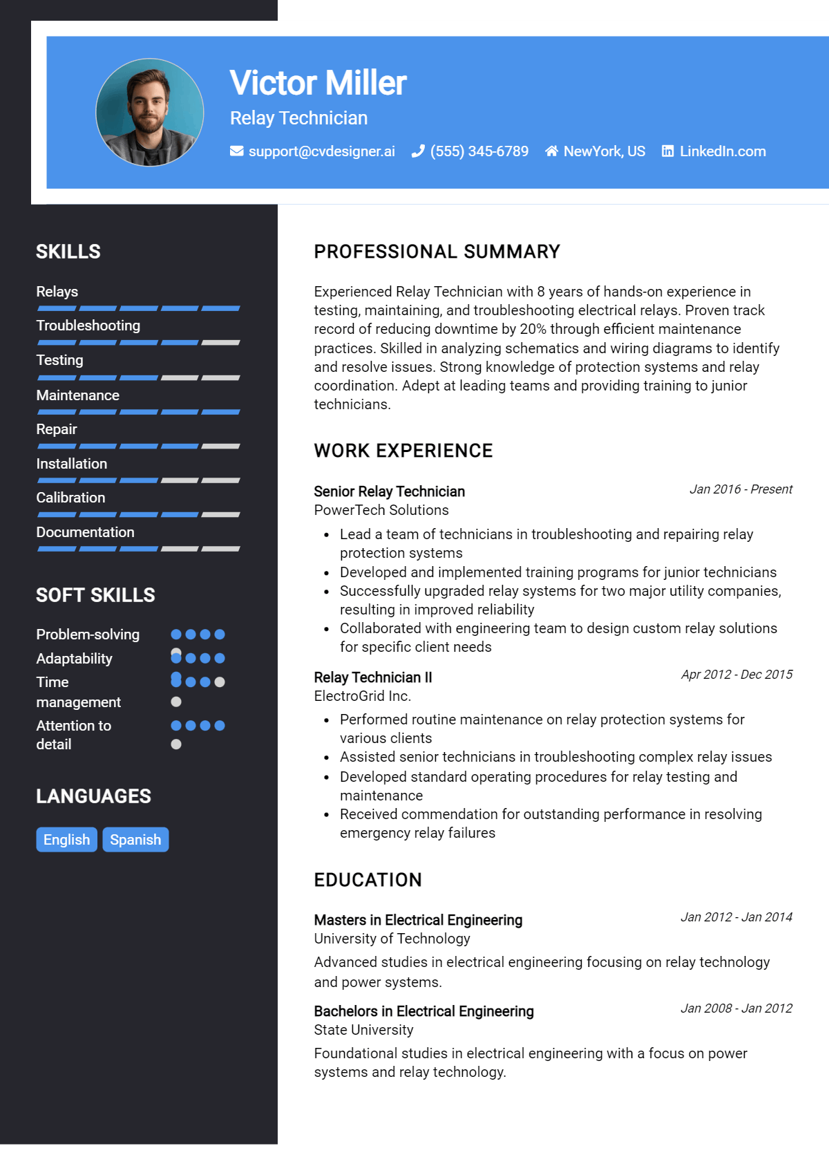 Relay Technician Resume Example for 2026: Best Formatting Tips Preview