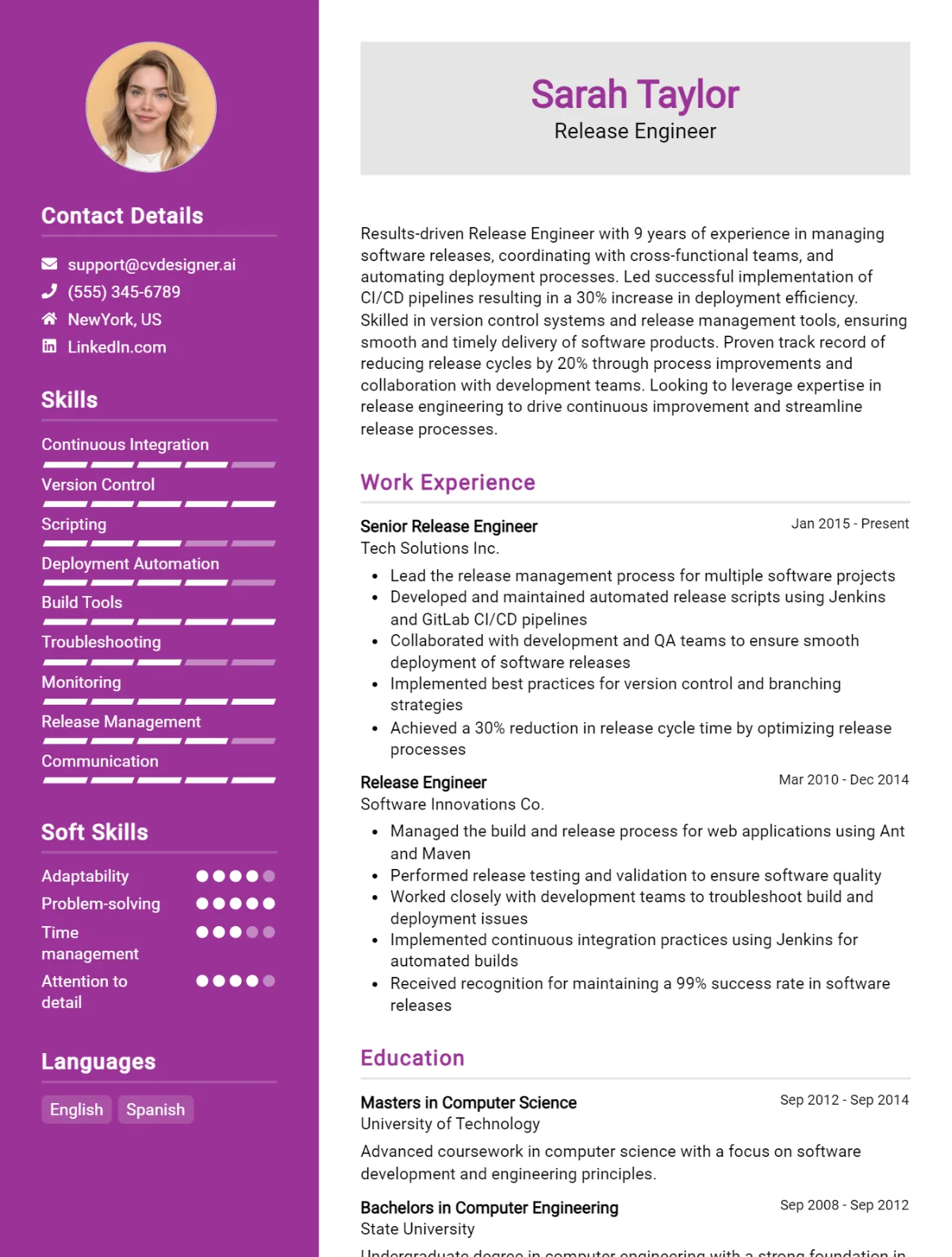 Release Engineer CV Example For 2026: Ultimate Guide Preview