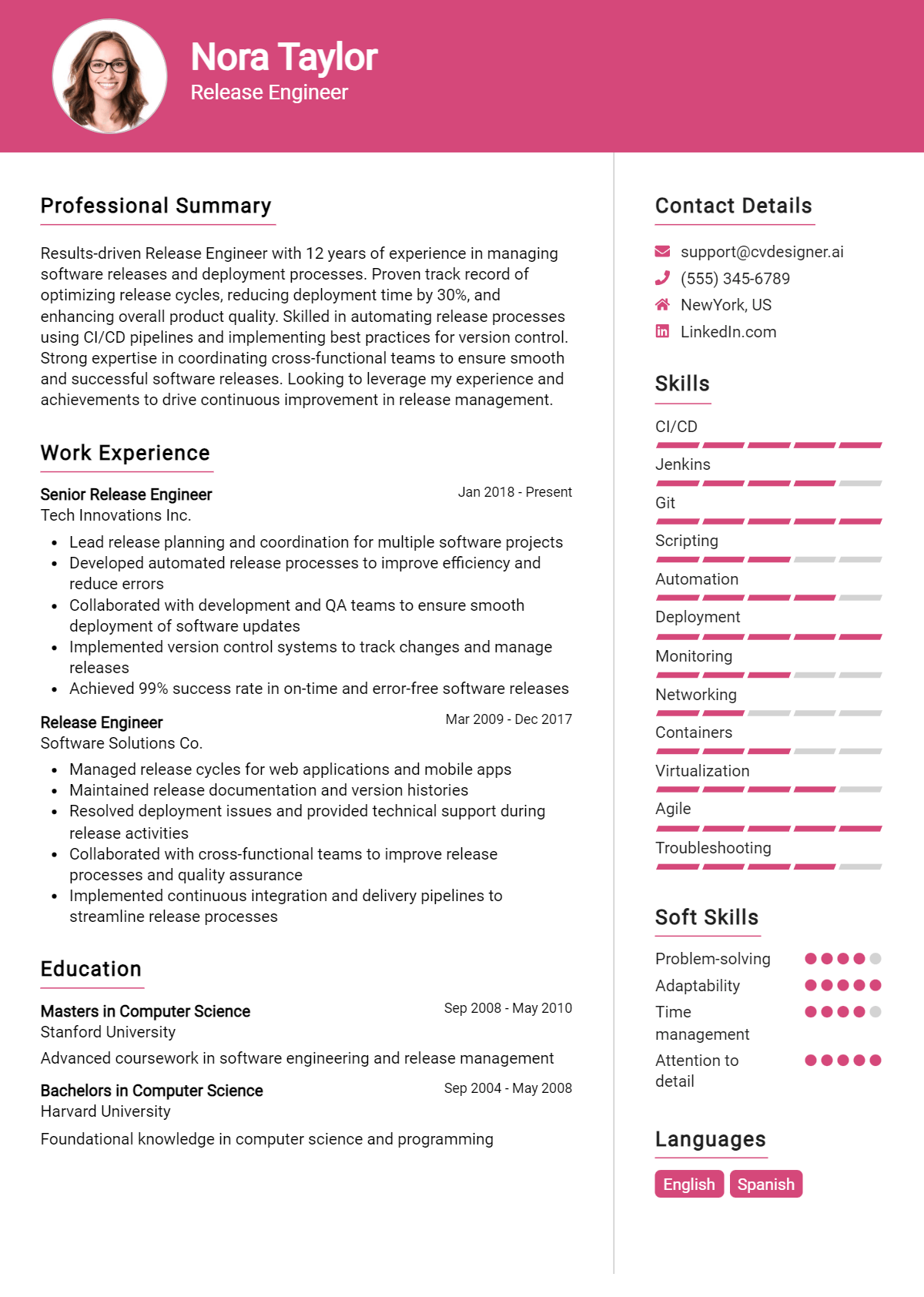 Release Engineer Resume Example for 2026: Best Writing Guide Preview