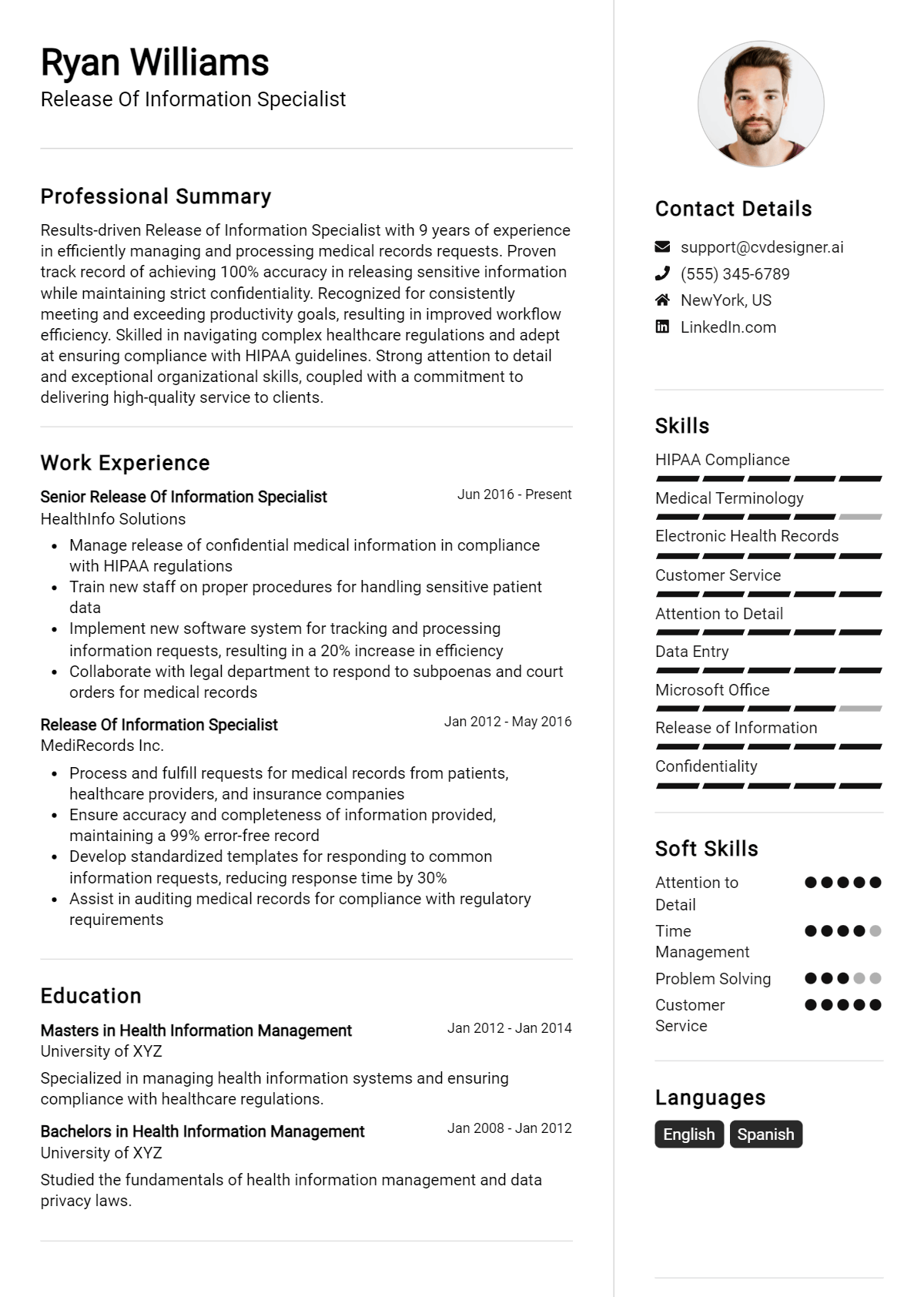 Release Of Information Specialist Resume Example for 2026: Proven Tips & Templates Preview