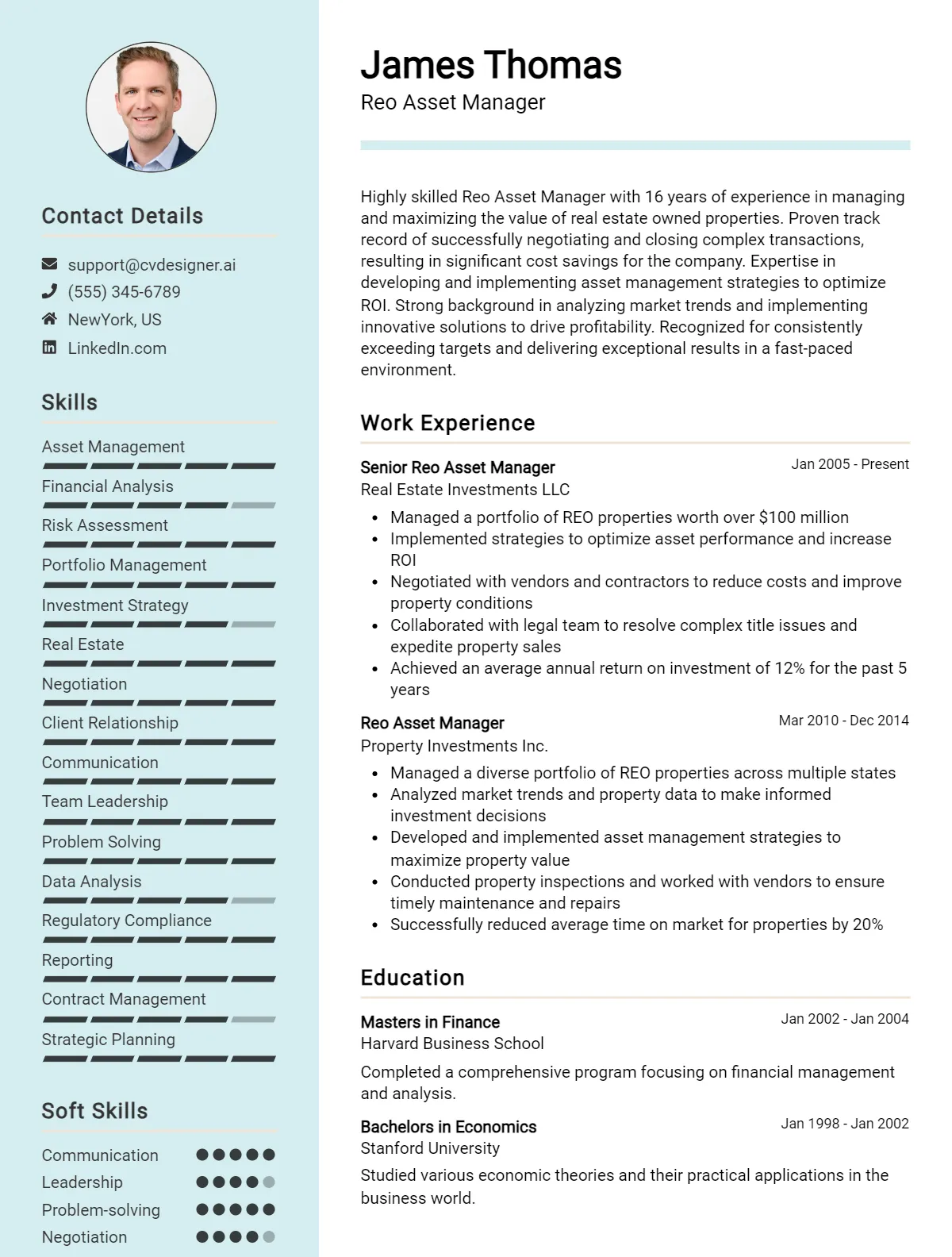 REO Asset Manager CV Example For 2026: Top CV Skills Preview