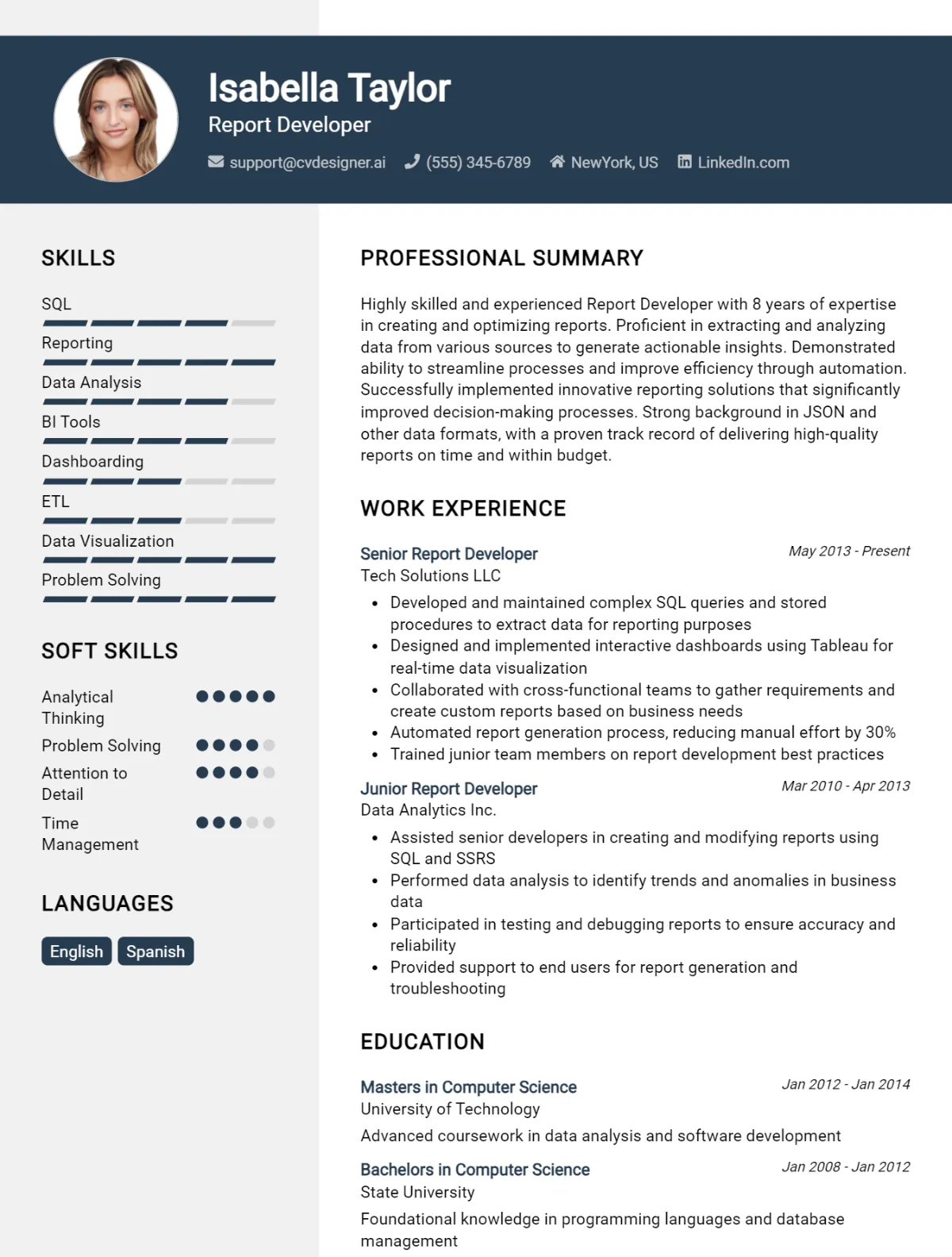 Report Developer CV Example For 2026: Tips & Templates Preview