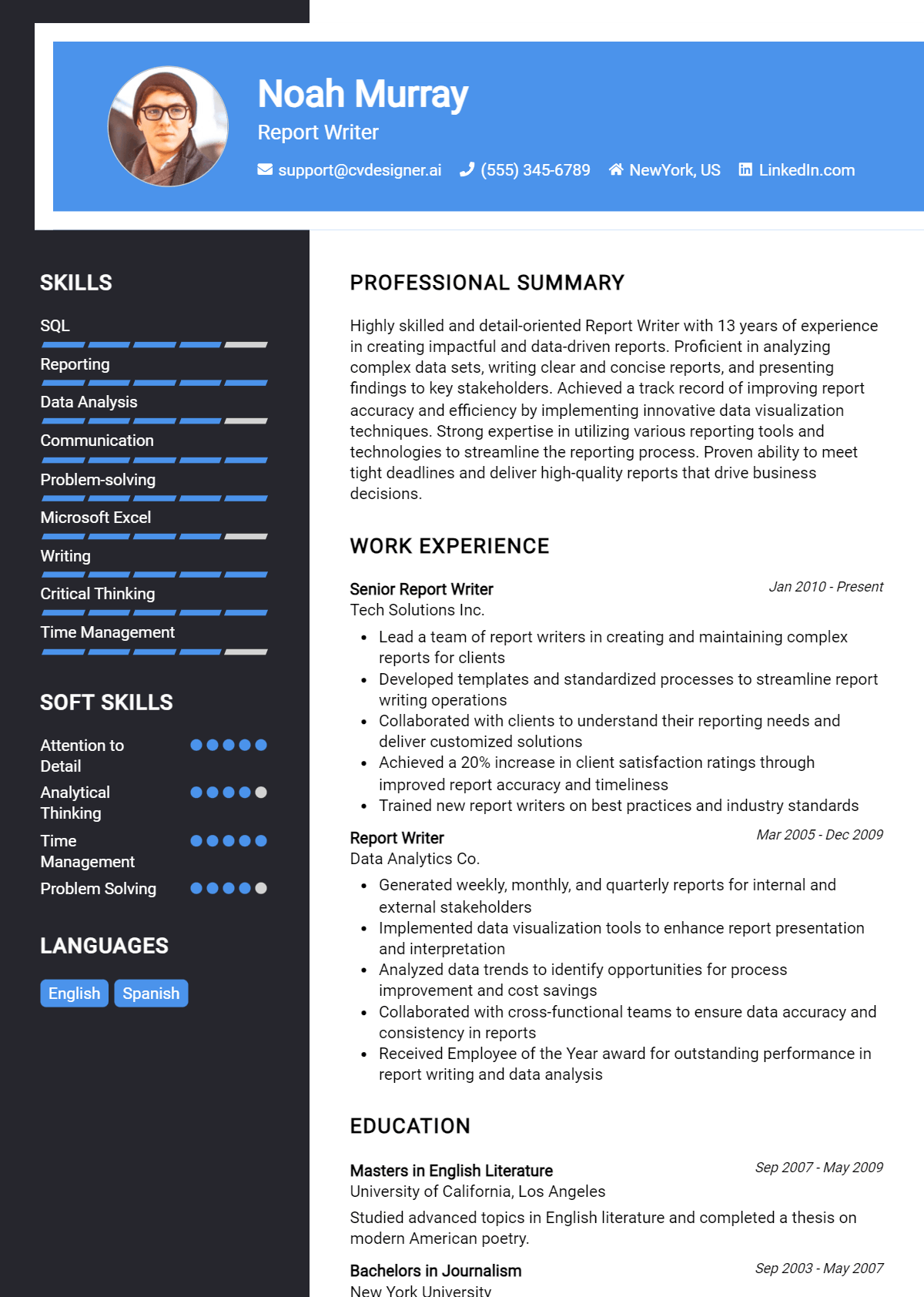Report Writer Resume Example for 2026: Free Examples Preview