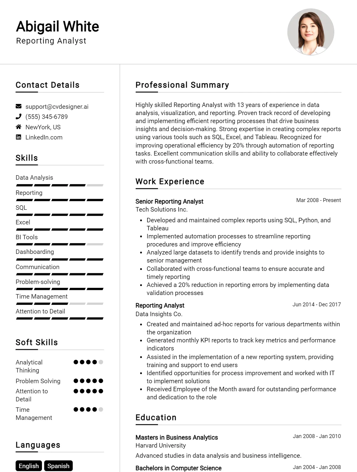 Reporting Analyst CV Example For 2026: Top Tips & Samples Preview