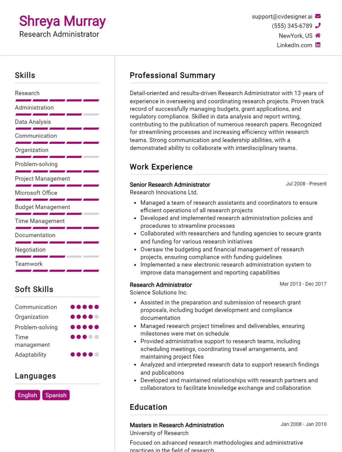 Research Administrator CV Example For 2026: Effective CV Writing Tips Preview