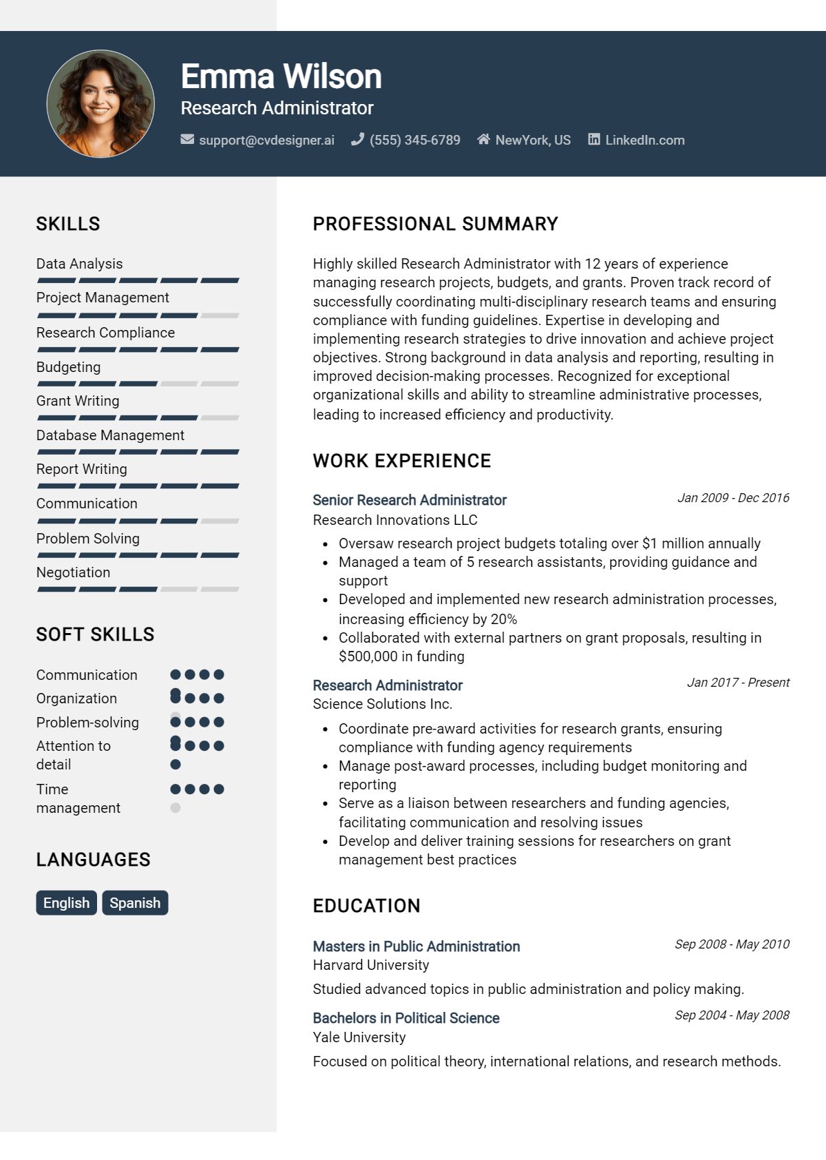 Research Administrator Resume Example for 2026: How to Craft a Winning CV Preview