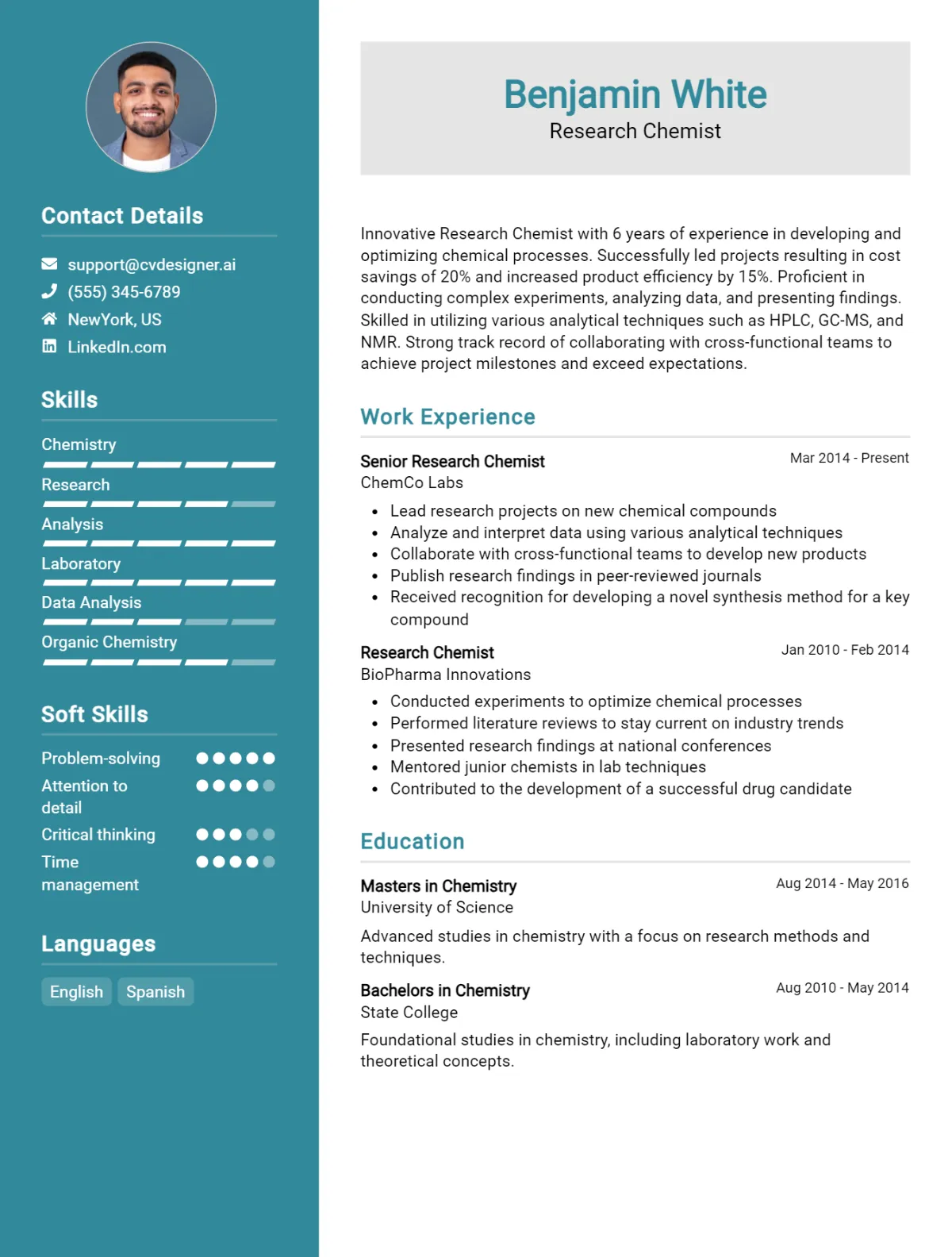 Research Chemist CV Example For 2026: Samples & Best Practices Preview