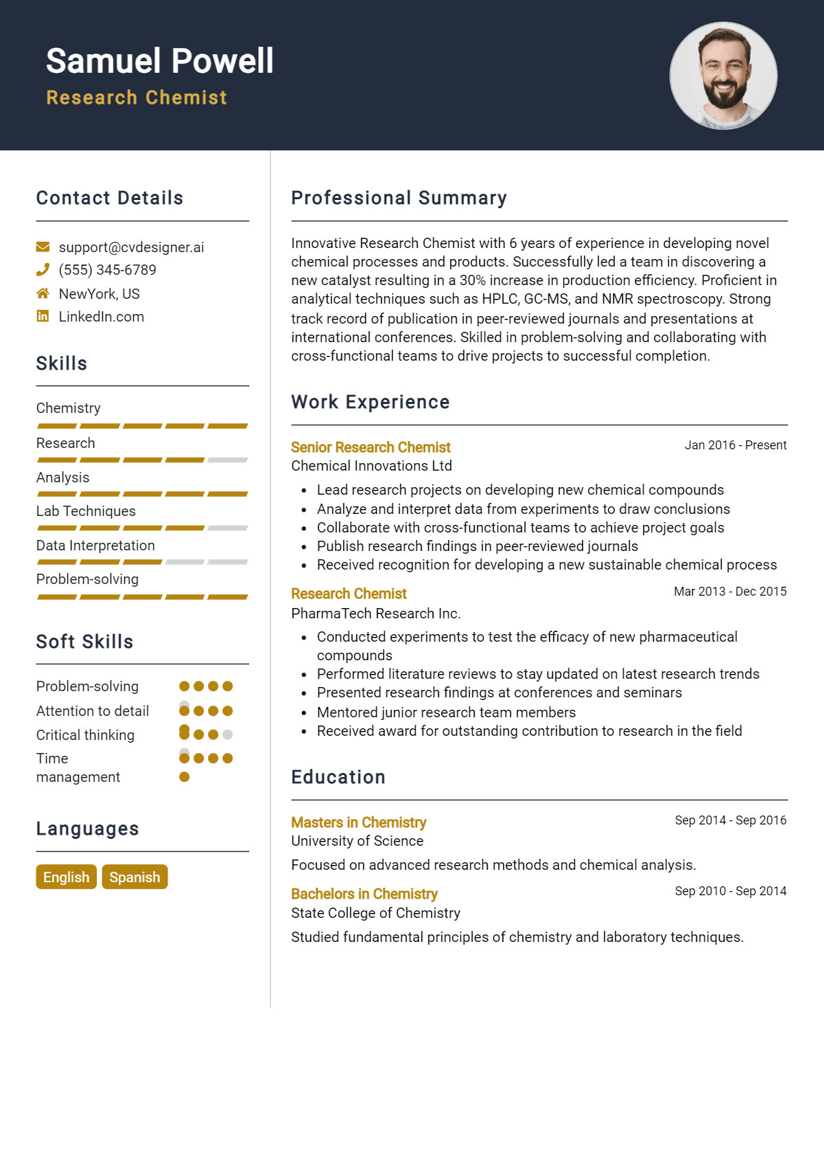 Research Chemist Resume Example for 2026: Tips & Templates Preview
