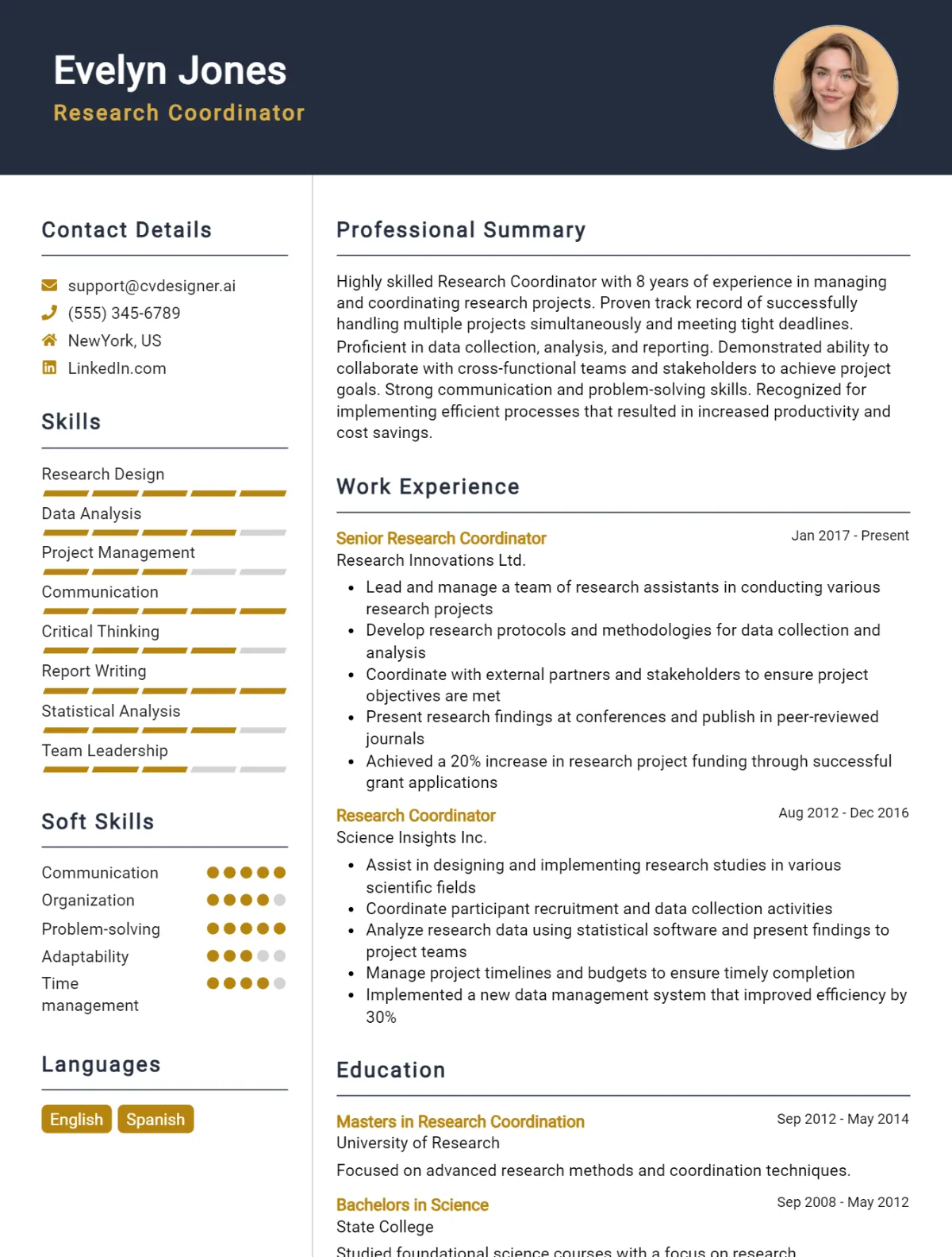 Research Coordinator CV Example For 2026: Examples & Free Templates Preview