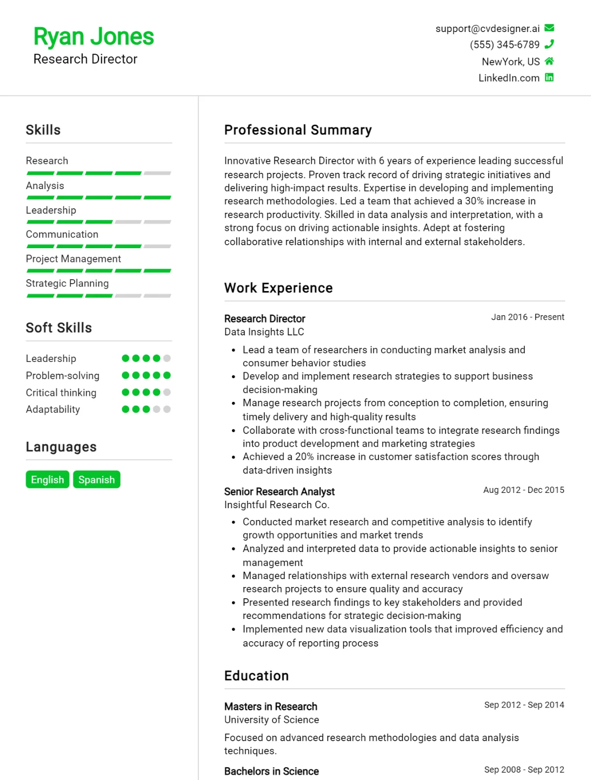 Research Director CV Example For 2026: Top CV Skills Preview