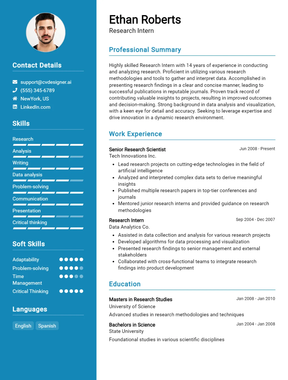 Research Intern CV Example For 2026: Professional CV Templates Preview
